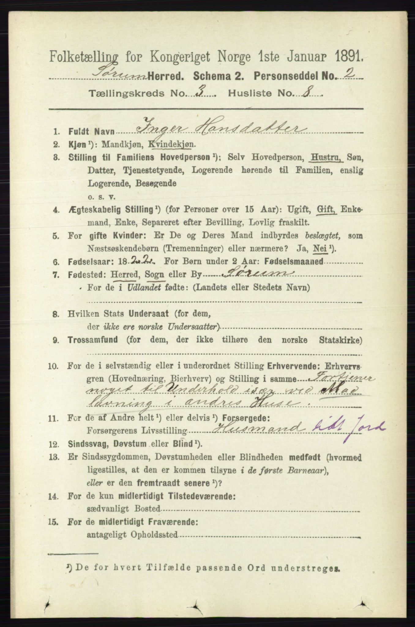 RA, 1891 census for 0226 Sørum, 1891, p. 1340