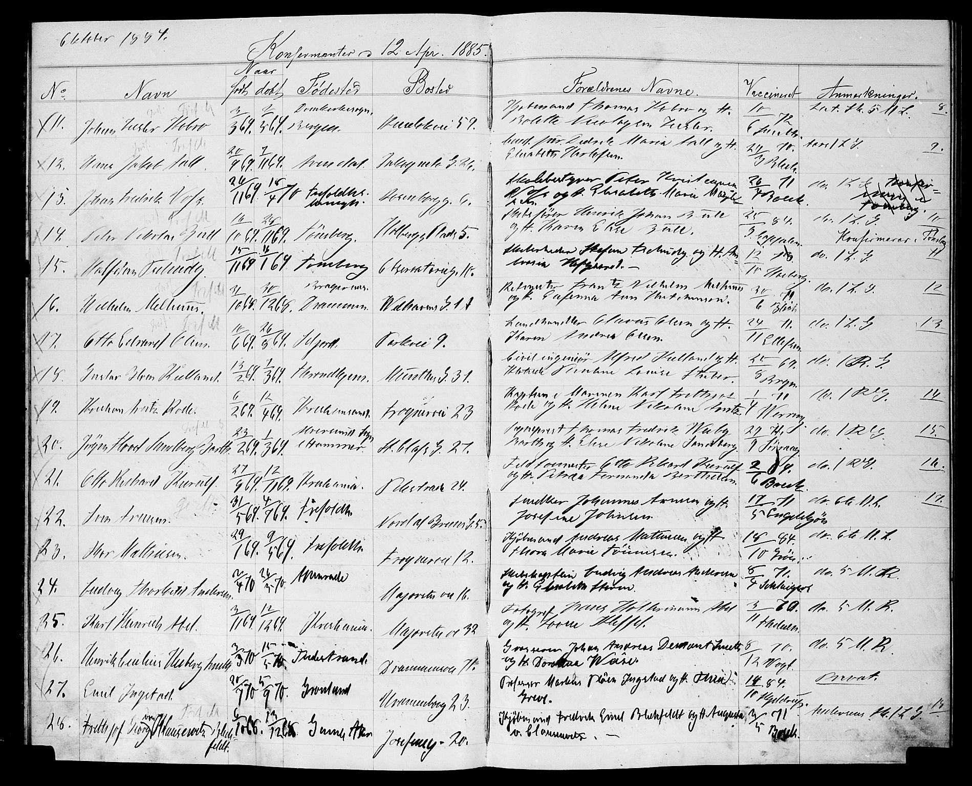 Uranienborg prestekontor Kirkebøker, AV/SAO-A-10877/G/Ga/L0001: Parish register draft no. 1, 1885-1888