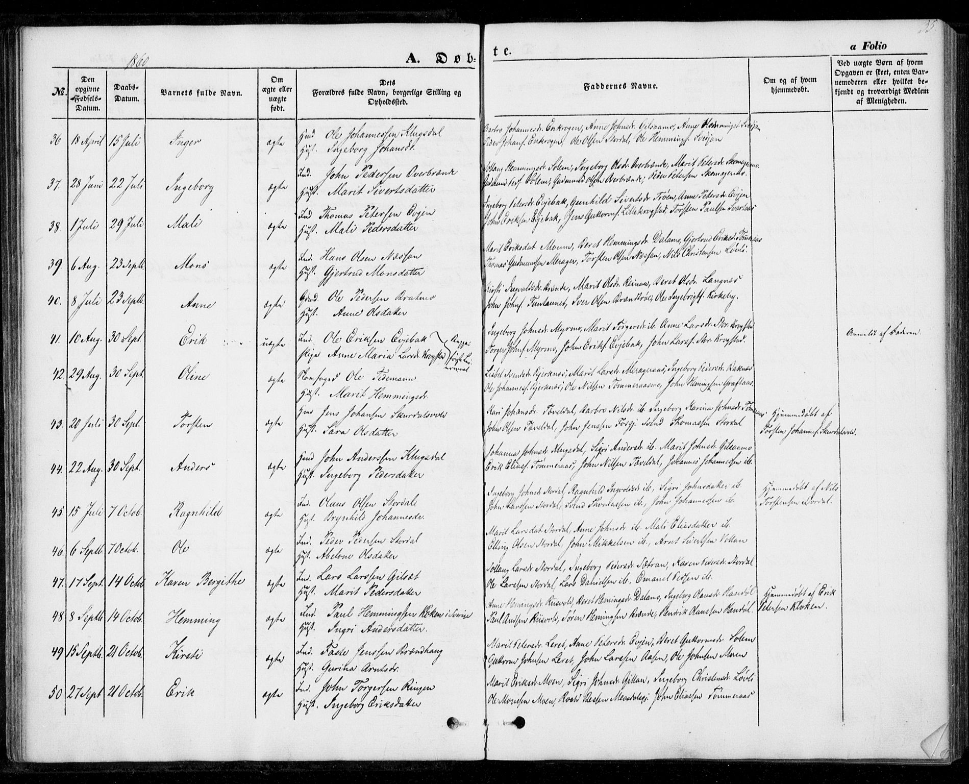 Ministerialprotokoller, klokkerbøker og fødselsregistre - Nord-Trøndelag, SAT/A-1458/706/L0040: Parish register (official) no. 706A01, 1850-1861, p. 35