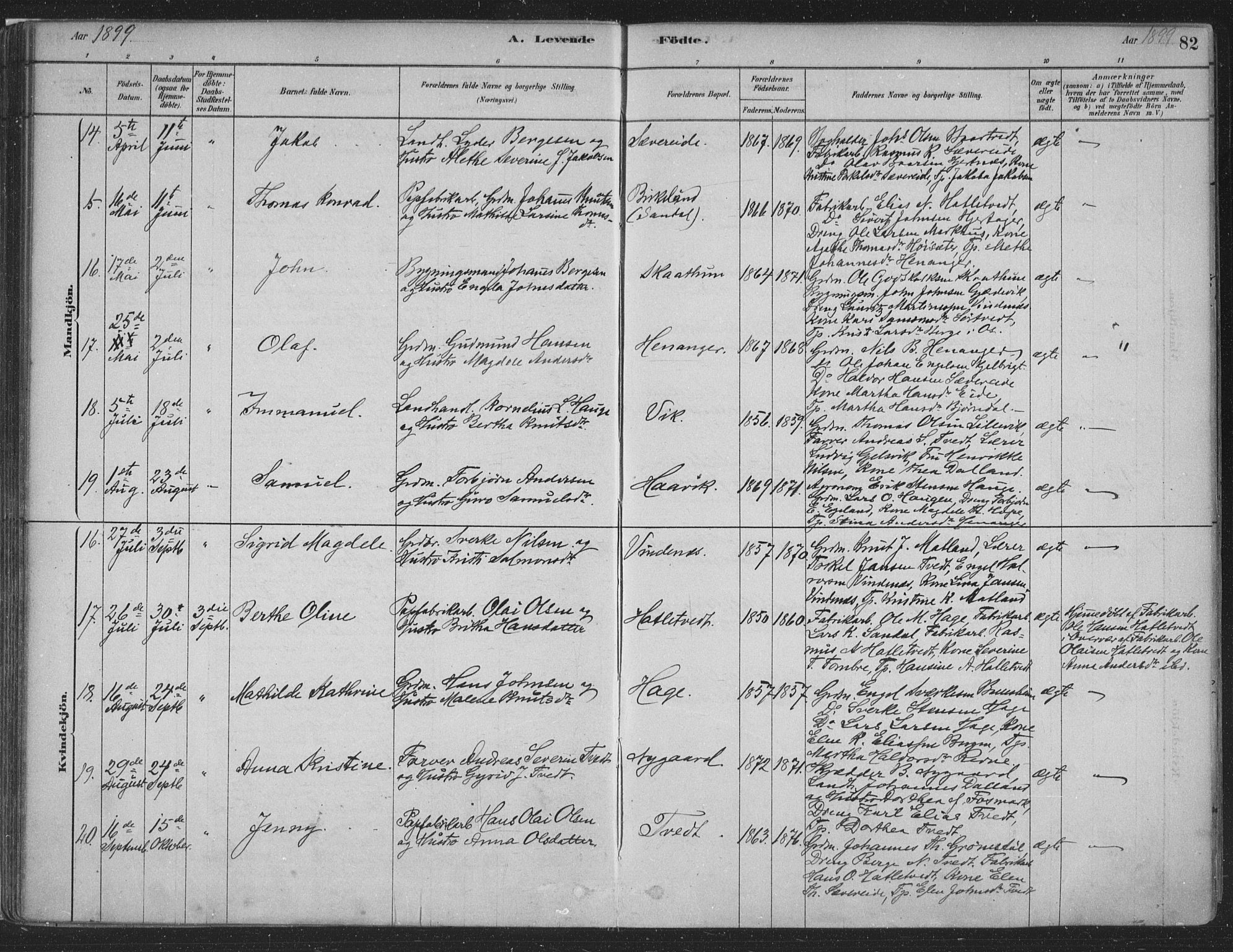 Fusa sokneprestembete, SAB/A-75401/H/Haa: Parish register (official) no. D 1, 1880-1938, p. 82