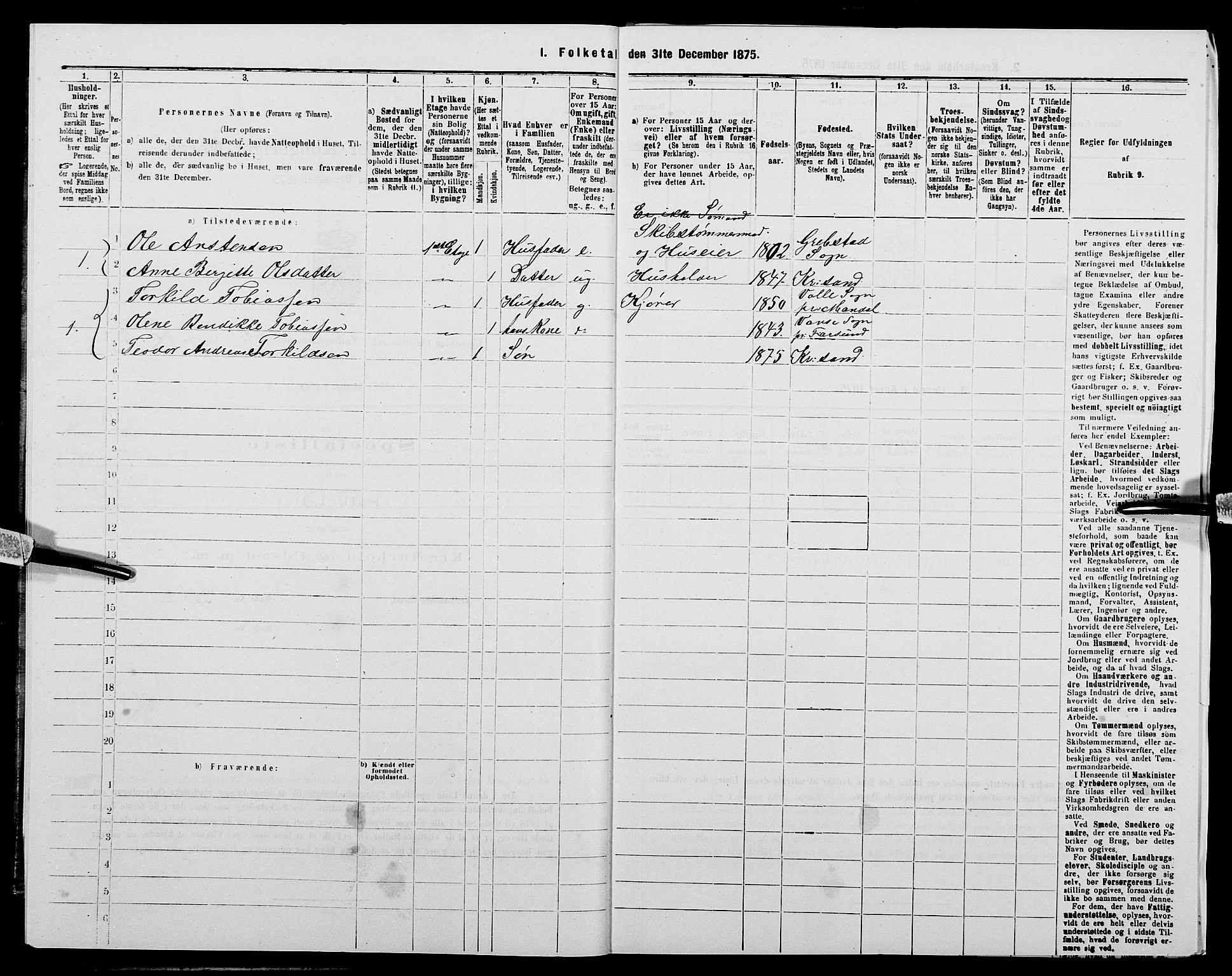 SAK, 1875 census for 1001P Kristiansand, 1875, p. 1471