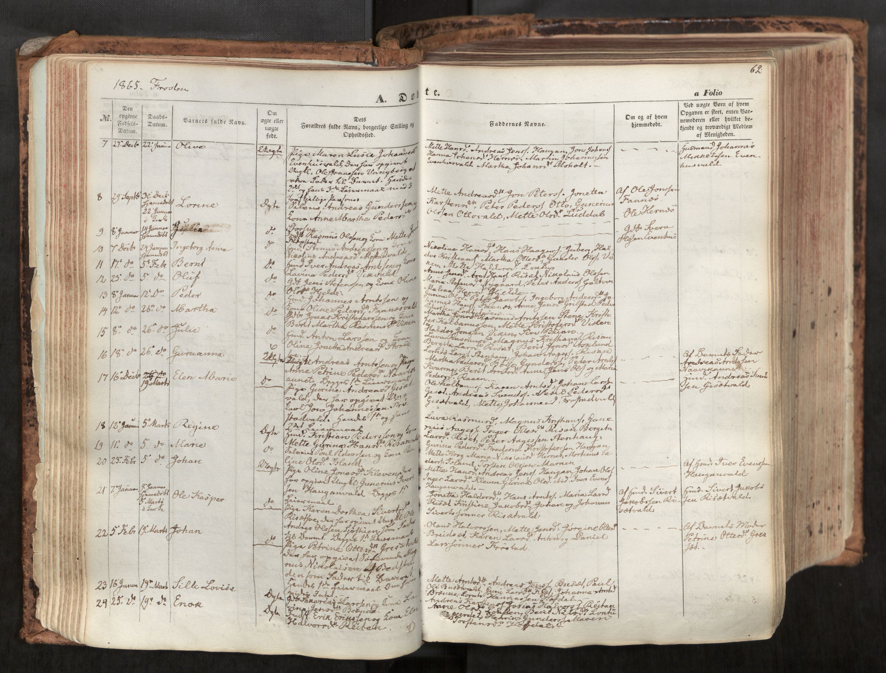 Ministerialprotokoller, klokkerbøker og fødselsregistre - Nord-Trøndelag, AV/SAT-A-1458/713/L0116: Parish register (official) no. 713A07, 1850-1877, p. 62