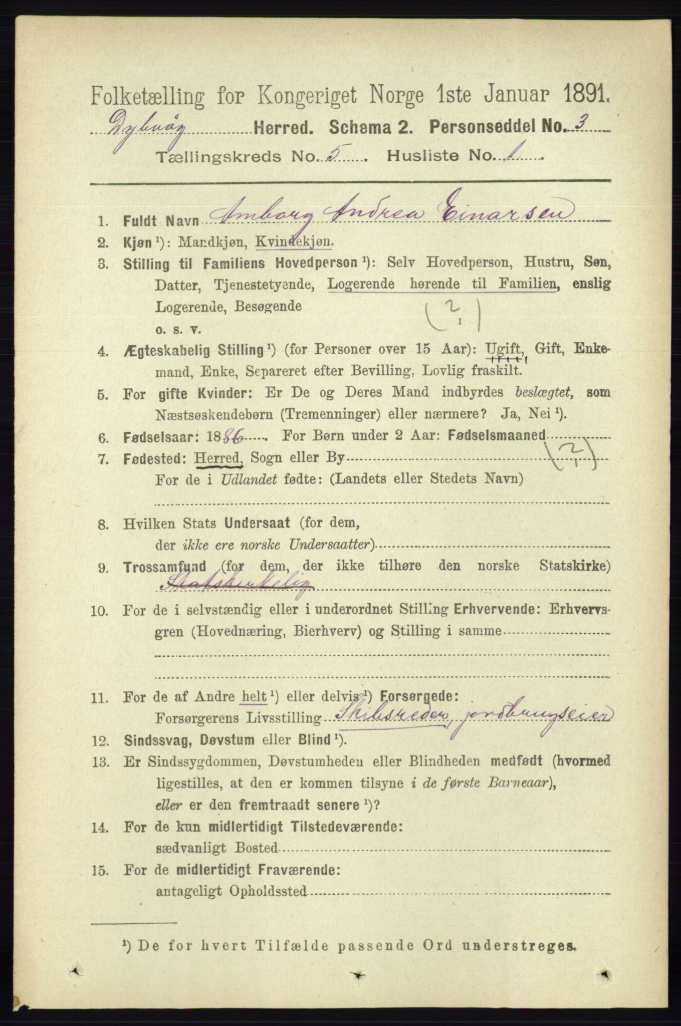 RA, 1891 census for 0915 Dypvåg, 1891, p. 1368