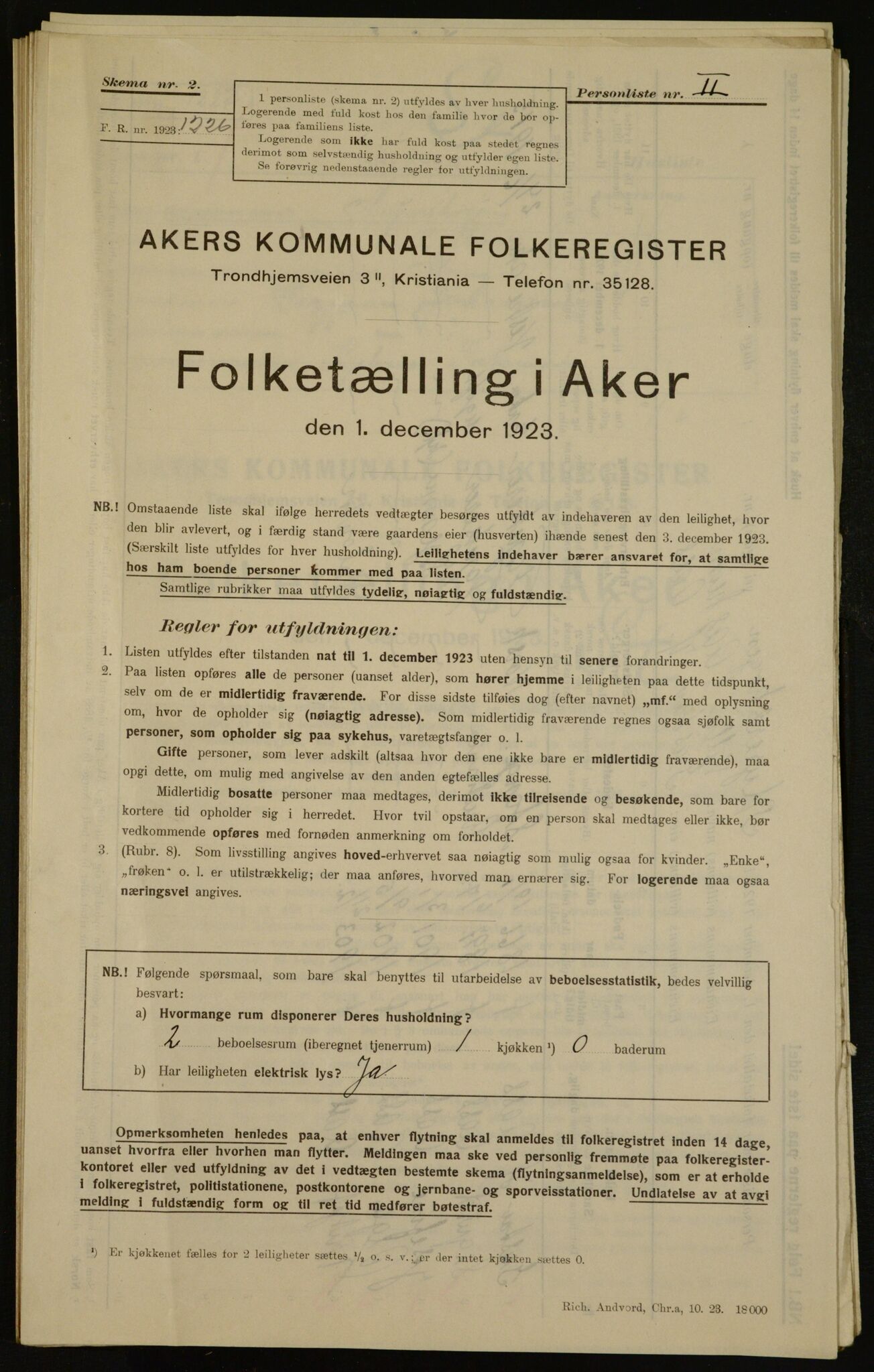 , Municipal Census 1923 for Aker, 1923, p. 15553