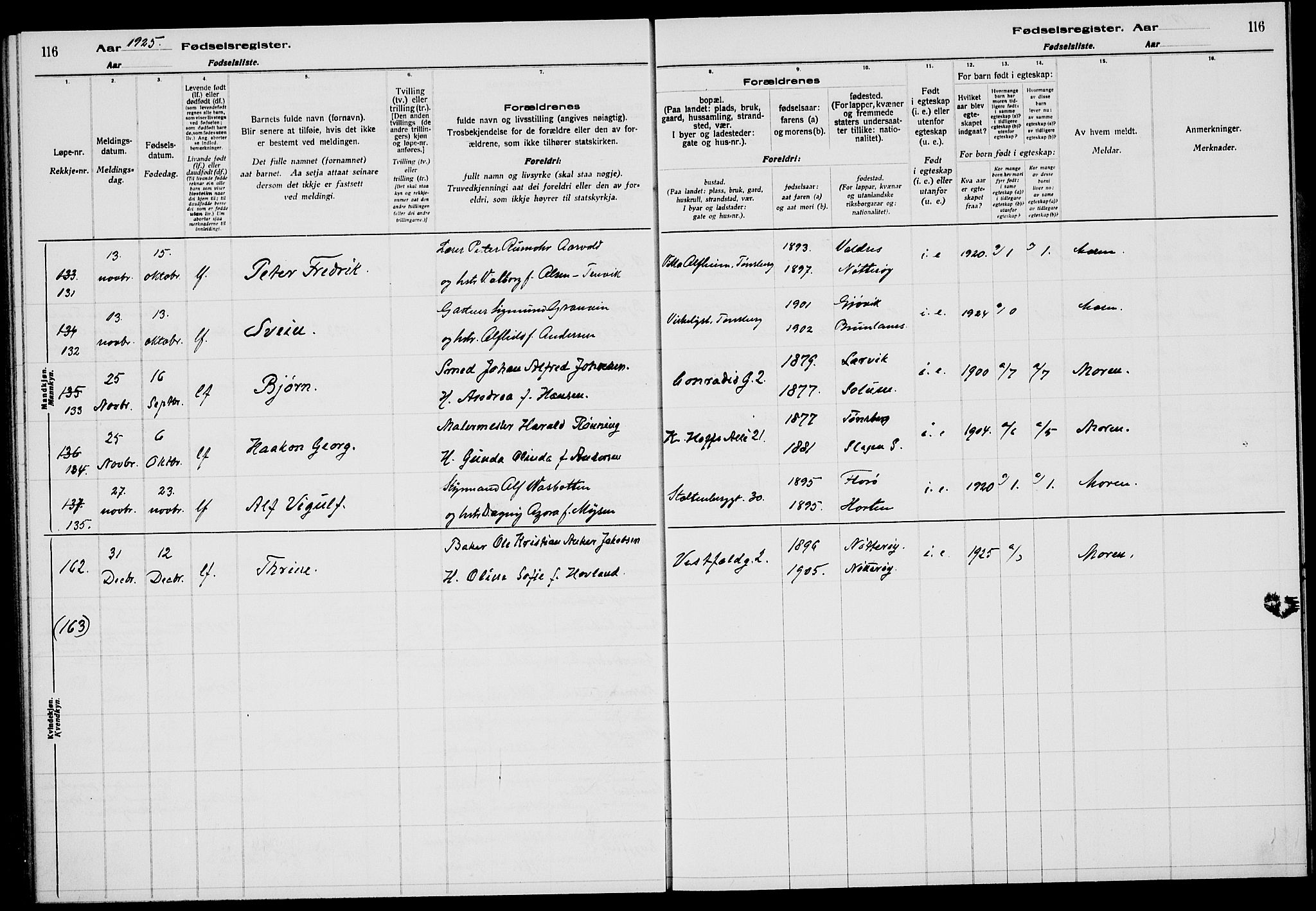Tønsberg kirkebøker, AV/SAKO-A-330/J/Ja/L0002: Birth register no. 2, 1922-1928, p. 116