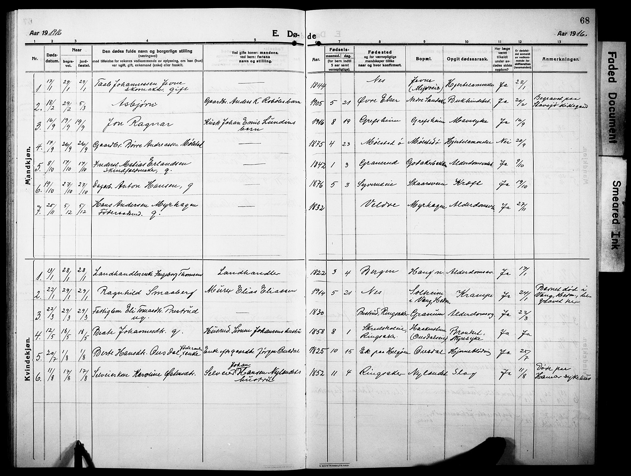 Nes prestekontor, Hedmark, SAH/PREST-020/L/La/L0008: Parish register (copy) no. 8, 1910-1932, p. 68