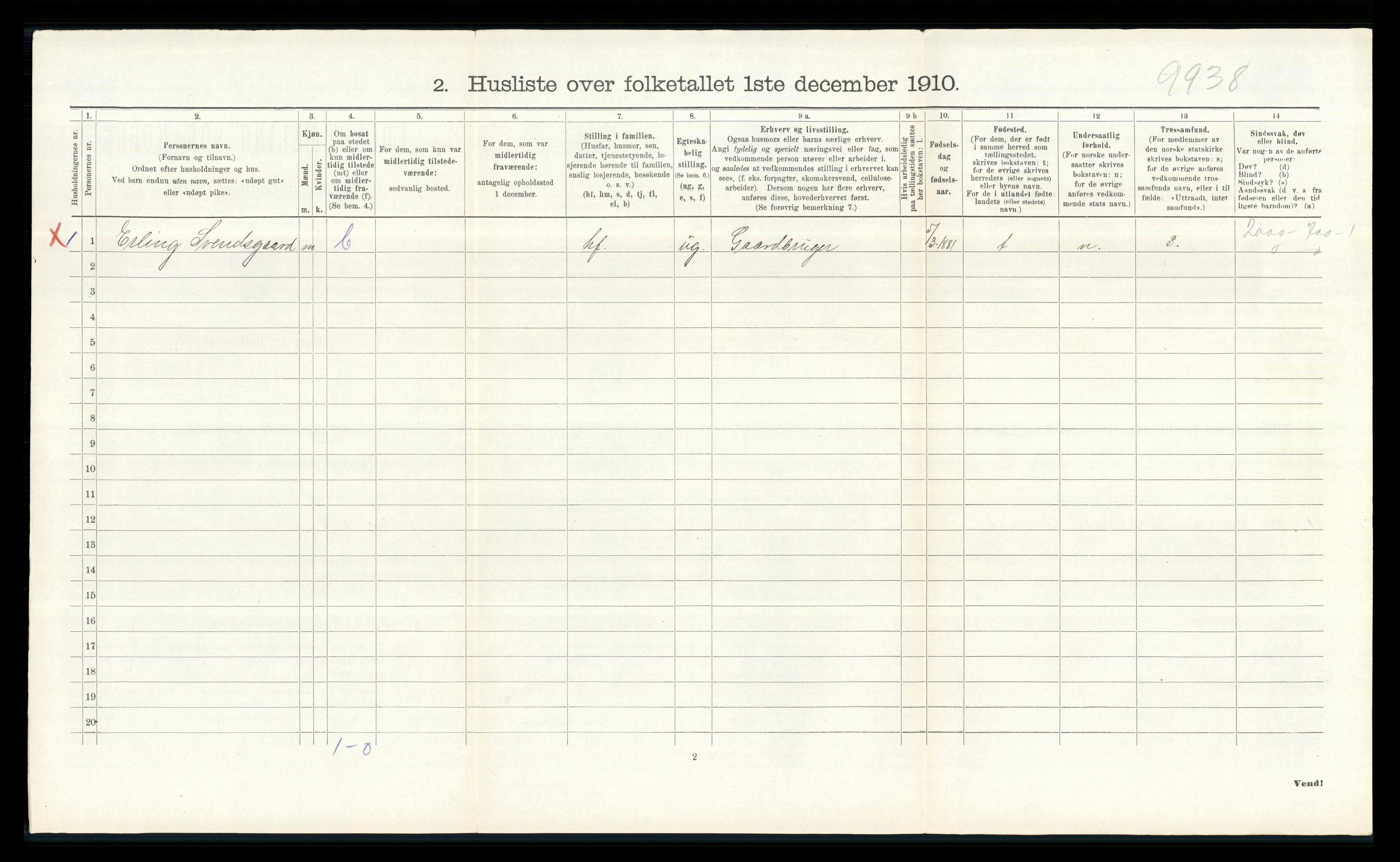 RA, 1910 census for Åsnes, 1910, p. 1029