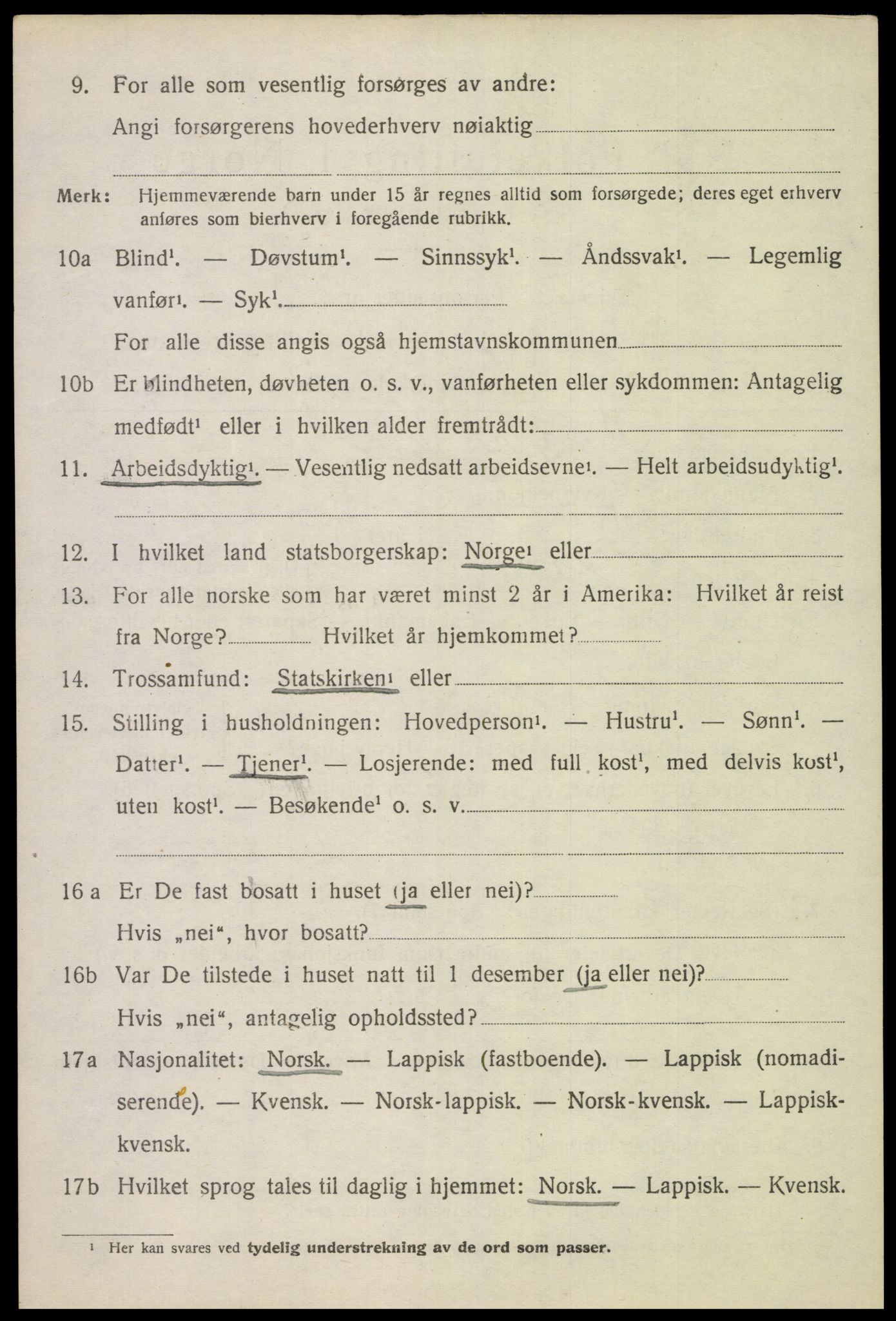 SAT, 1920 census for Sortland, 1920, p. 10413