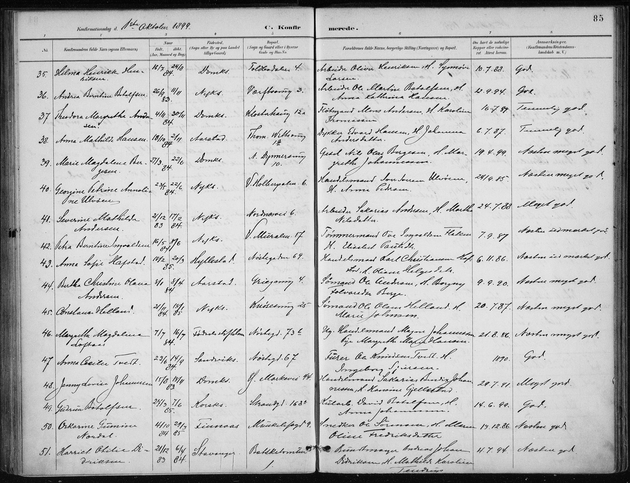 Nykirken Sokneprestembete, AV/SAB-A-77101/H/Haa/L0028: Parish register (official) no. C 7, 1887-1913, p. 85