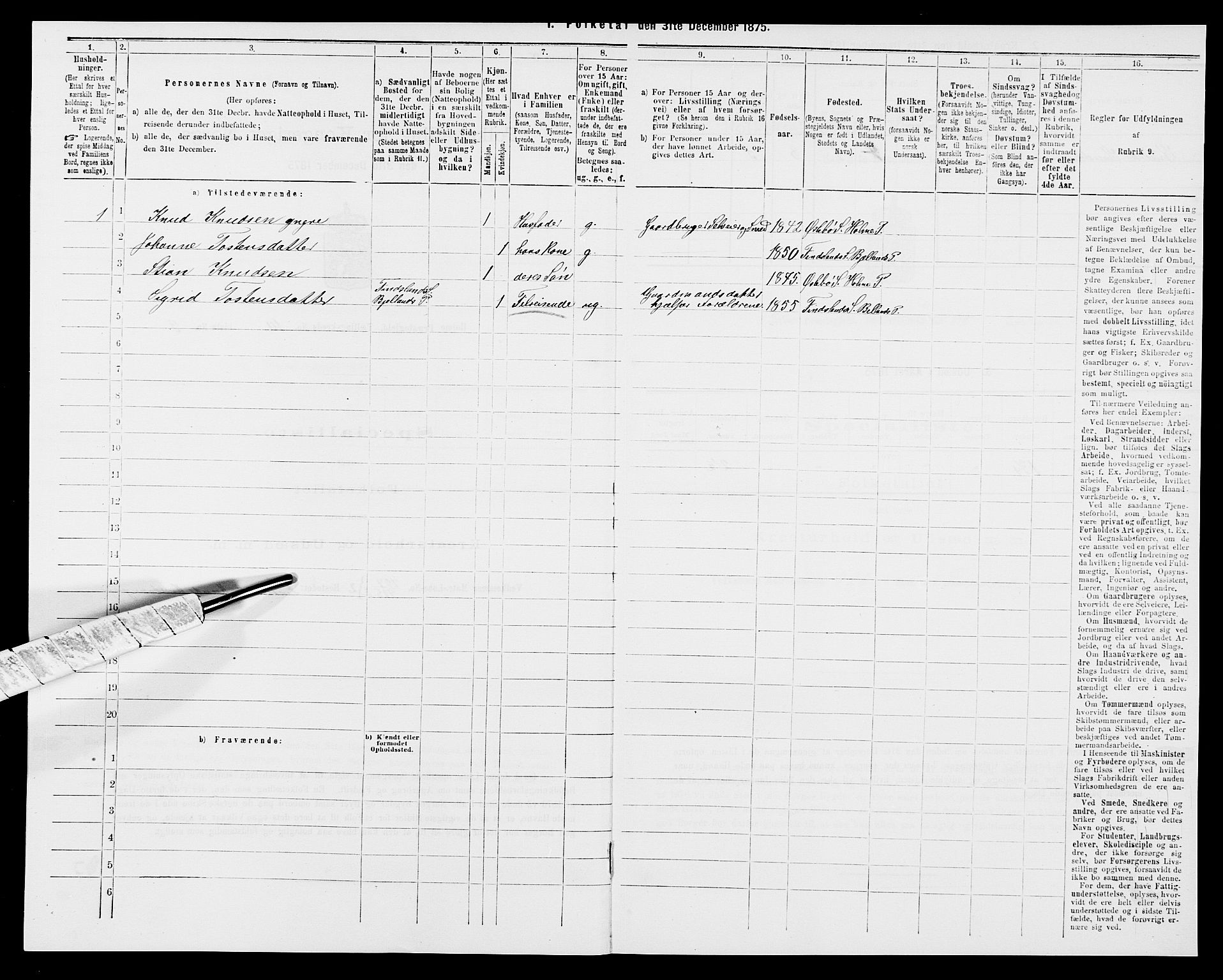 SAK, 1875 census for 1020P Holum, 1875, p. 1061