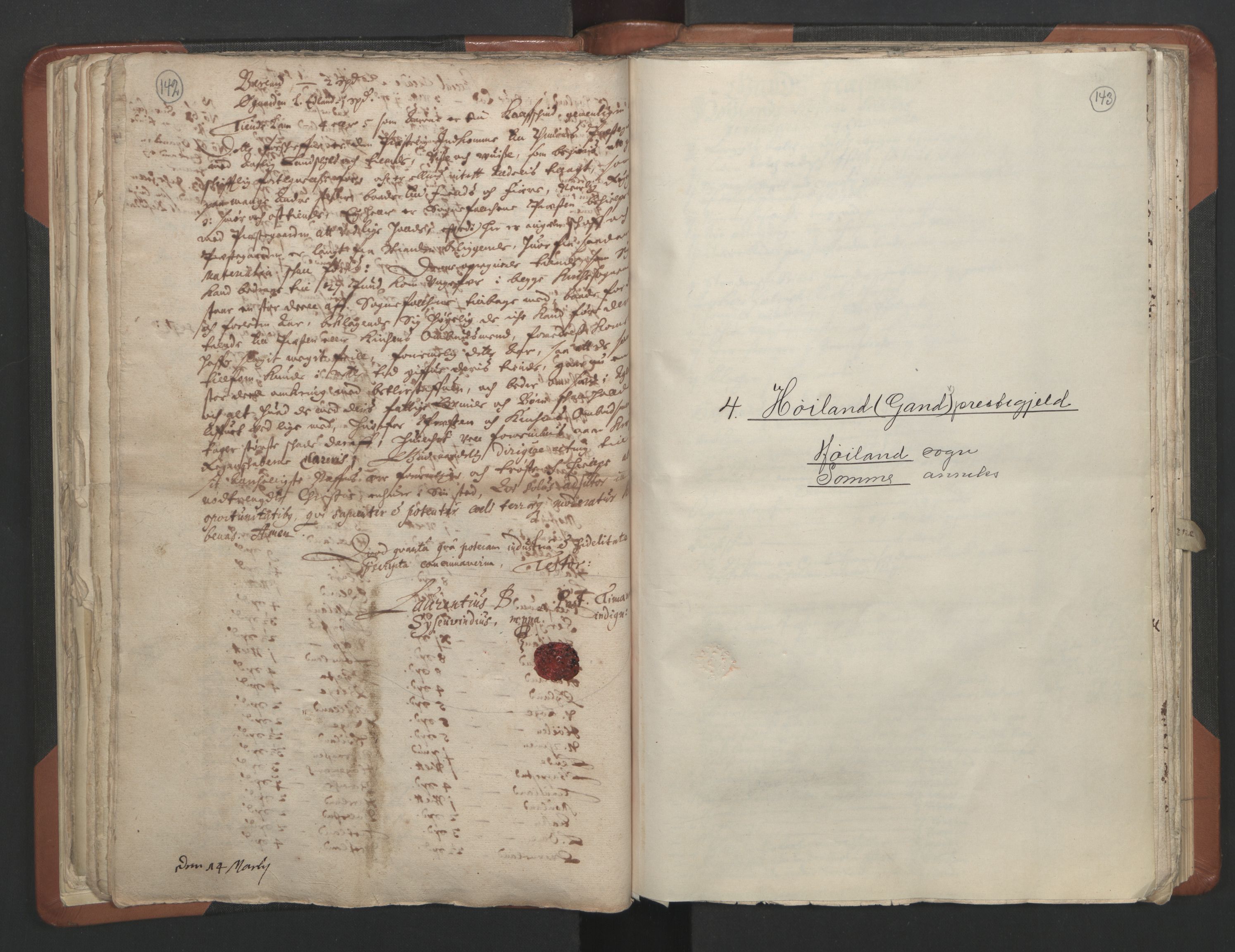 RA, Vicar's Census 1664-1666, no. 17: Jæren deanery and Dalane deanery, 1664-1666, p. 142-143