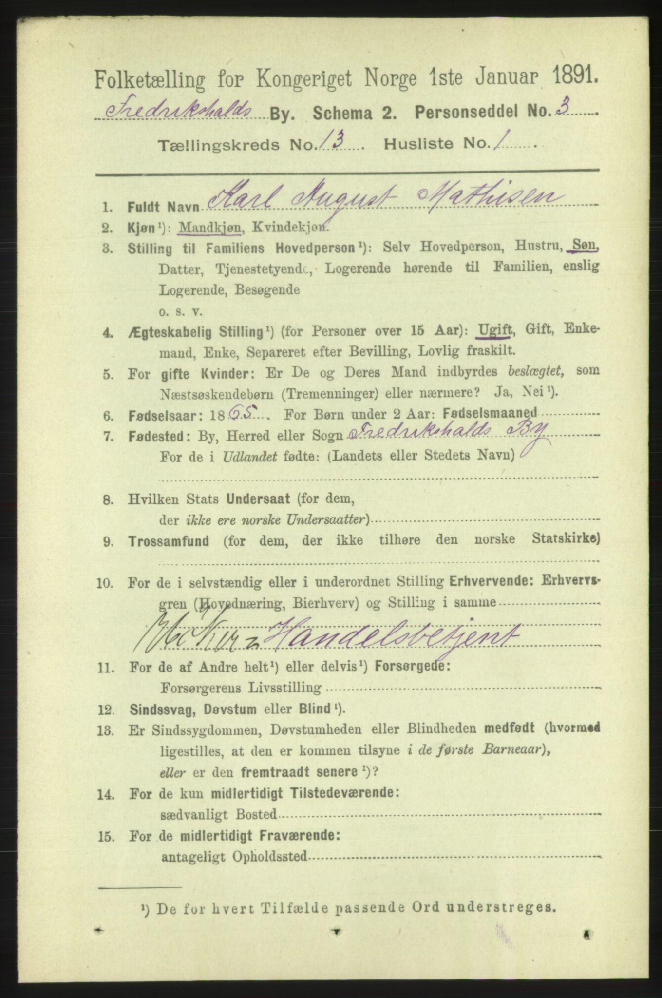 RA, 1891 census for 0101 Fredrikshald, 1891, p. 8788