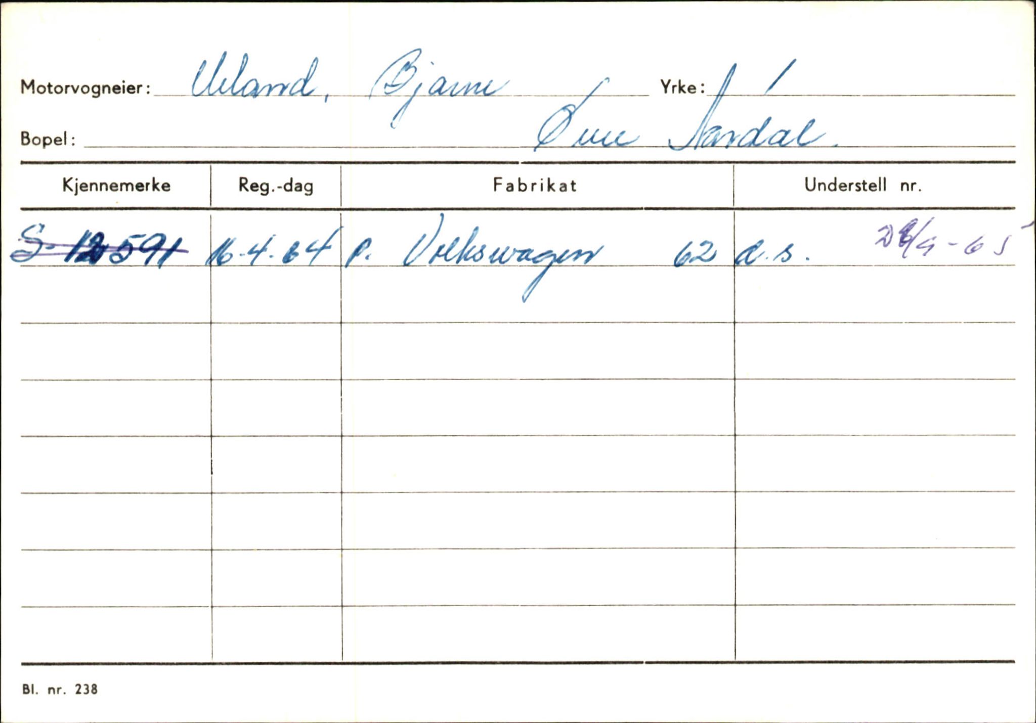 Statens vegvesen, Sogn og Fjordane vegkontor, SAB/A-5301/4/F/L0146: Registerkort Årdal R-Å samt diverse kort, 1945-1975, p. 1025
