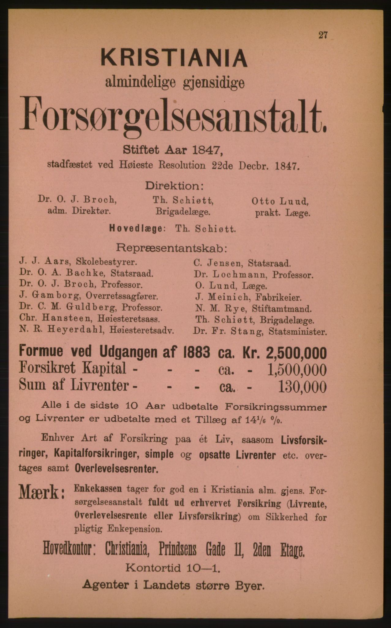 Kristiania/Oslo adressebok, PUBL/-, 1884, p. 27