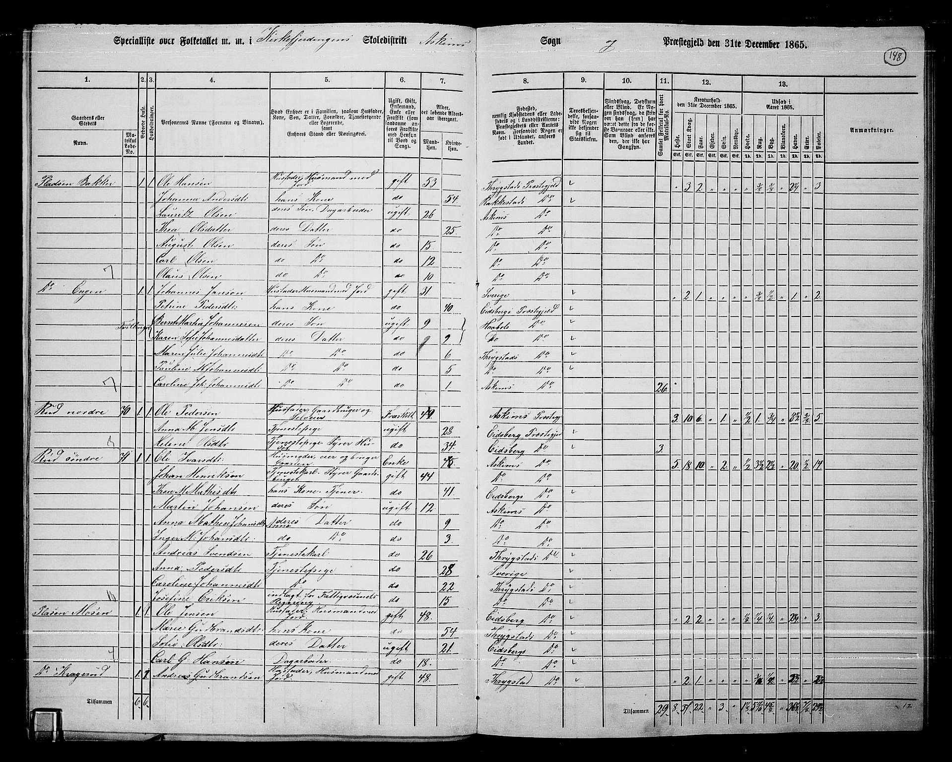 RA, 1865 census for Askim, 1865, p. 11