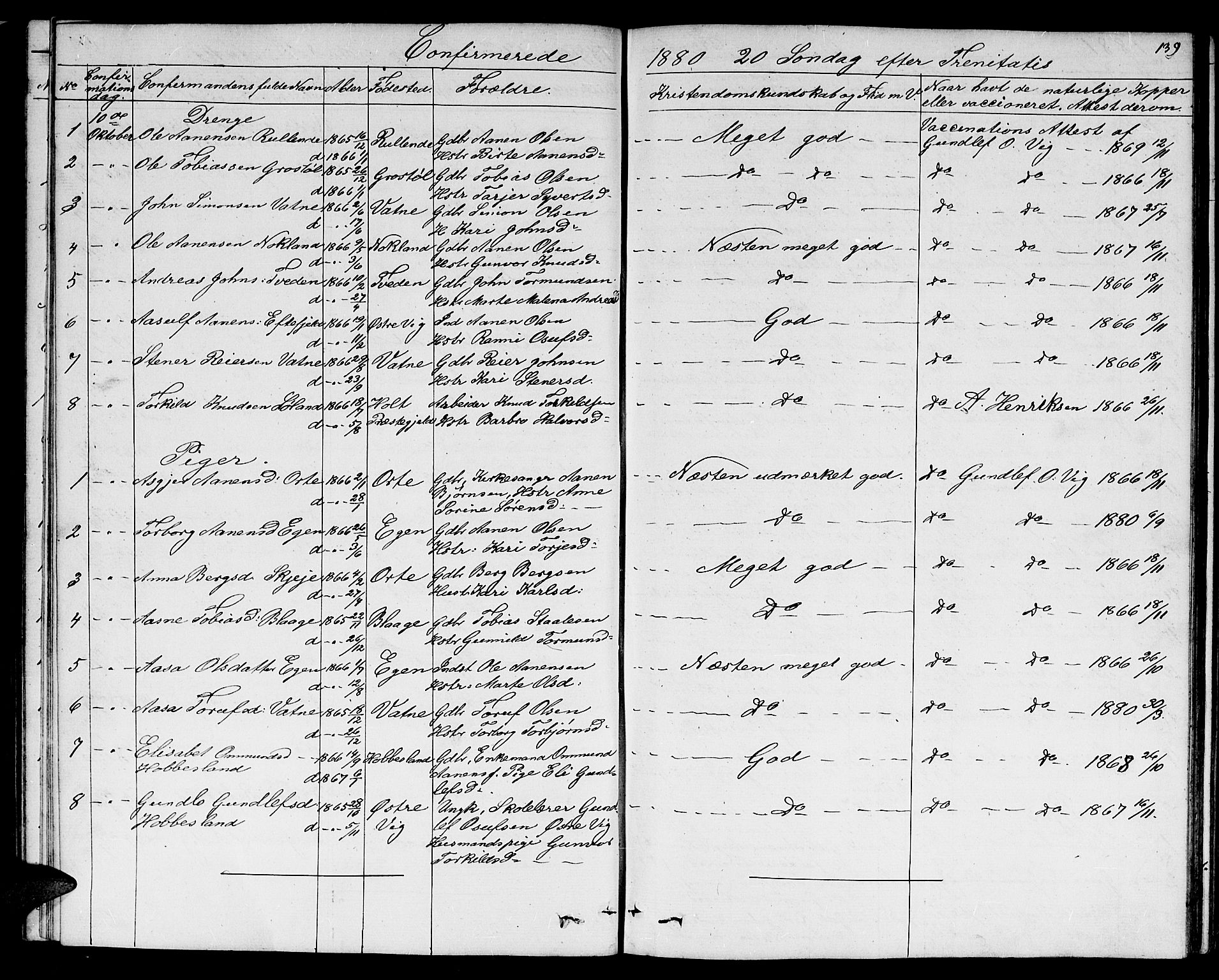 Hægebostad sokneprestkontor, AV/SAK-1111-0024/F/Fb/Fbb/L0002: Parish register (copy) no. B 2, 1851-1886, p. 139