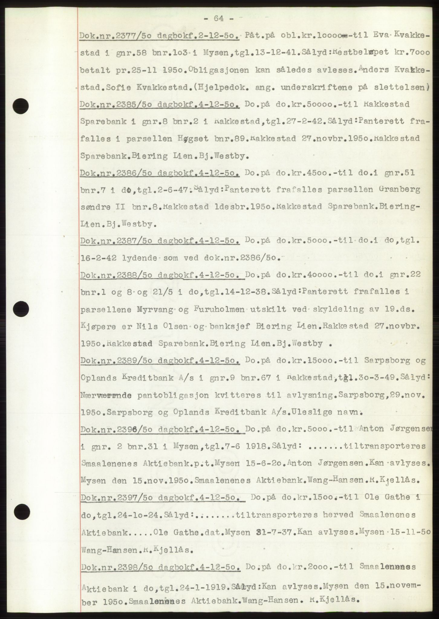 Rakkestad sorenskriveri, AV/SAO-A-10686/G/Gb/Gba/Gbac/L0012: Mortgage book no. B1-4 og B16-20, 1949-1950, Diary no: : 2377/1950