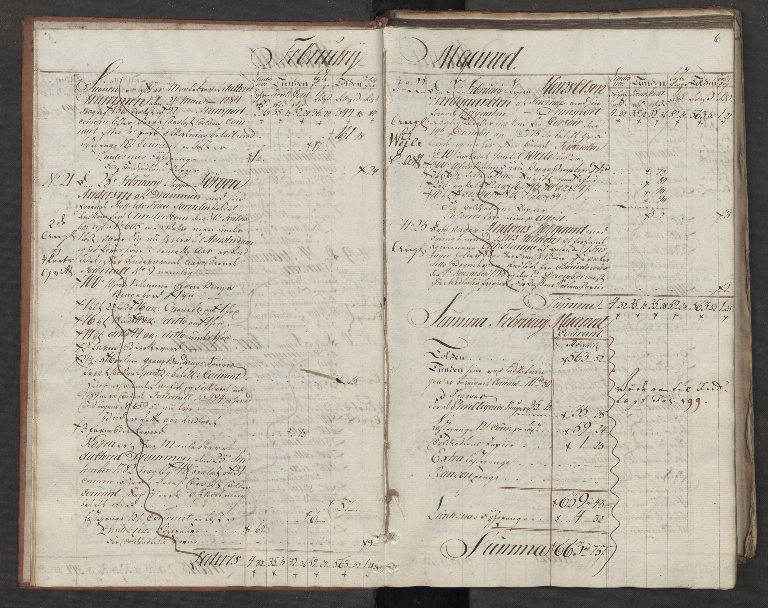 Generaltollkammeret, tollregnskaper, RA/EA-5490/R08/L0159/0001: Tollregnskaper Drammen / Utgående tollbok, 1790, p. 5b-6a