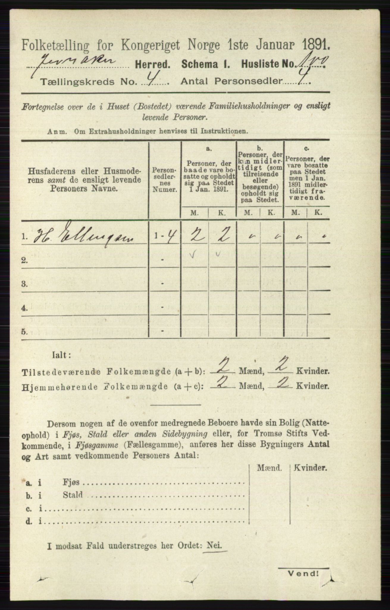 RA, 1891 census for 0532 Jevnaker, 1891, p. 1736