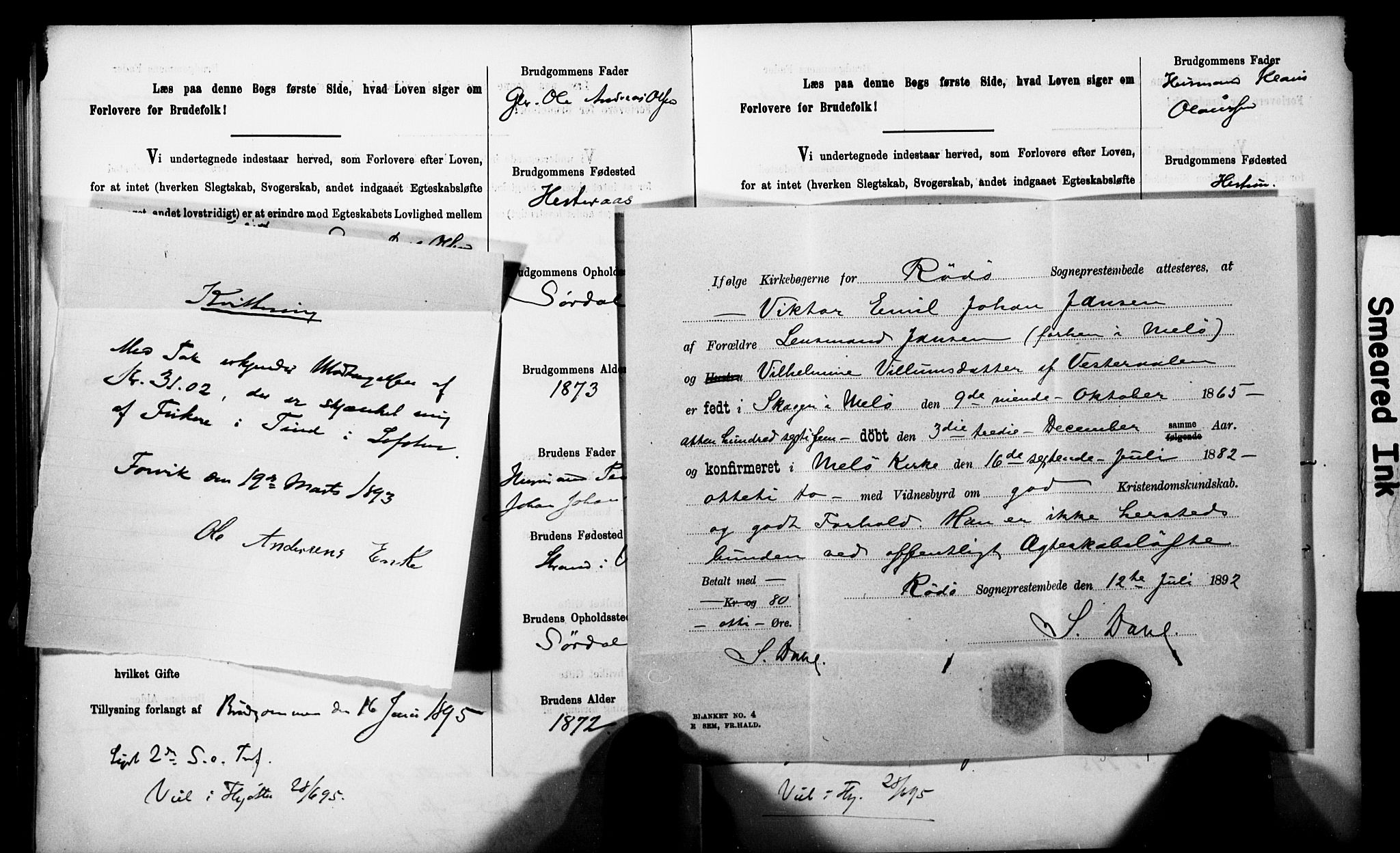 Uten arkivreferanse**, SAT/-: Banns register no. 1 /2 (Trøgstad), 1891-1895