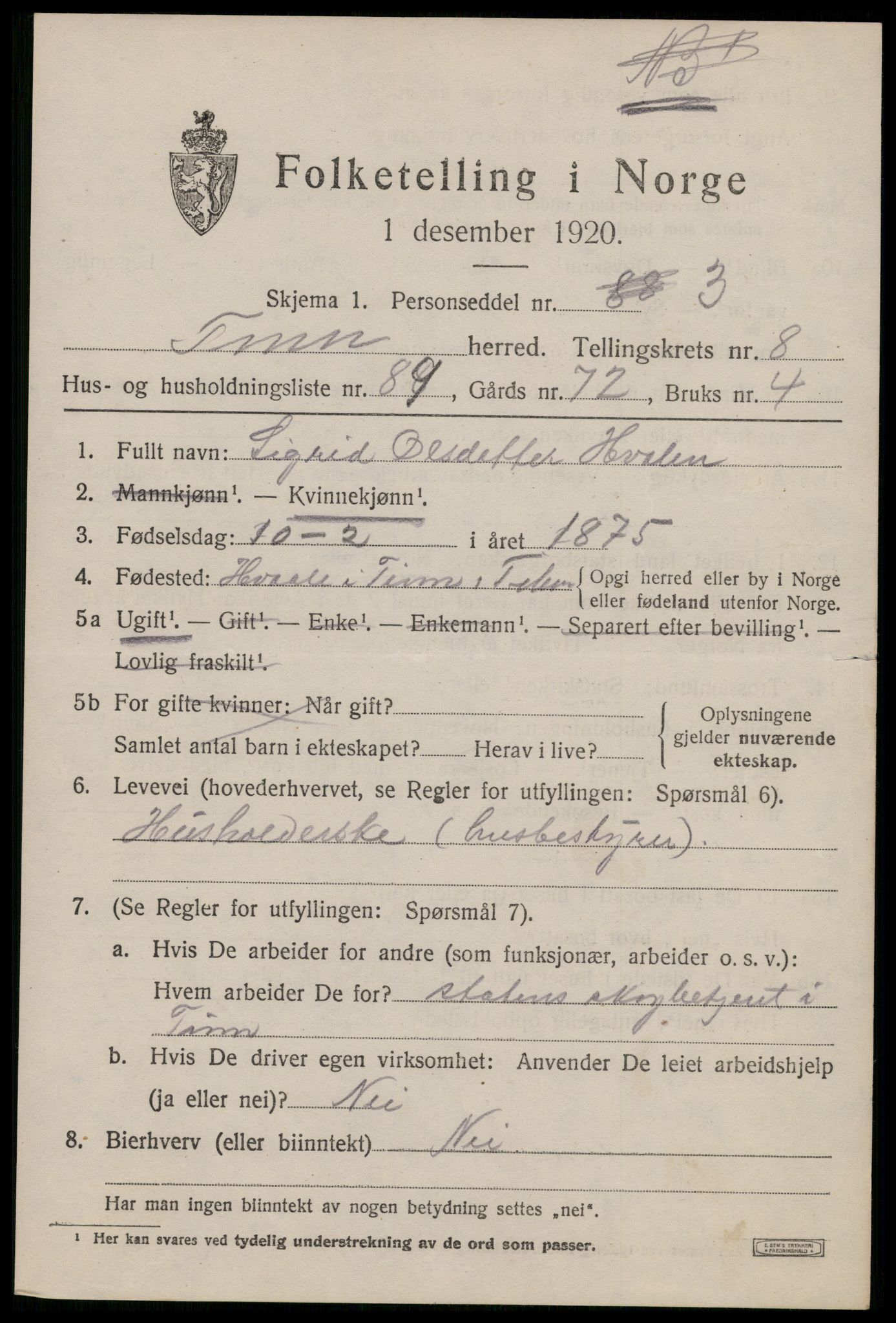 SAKO, 1920 census for Tinn, 1920, p. 5946