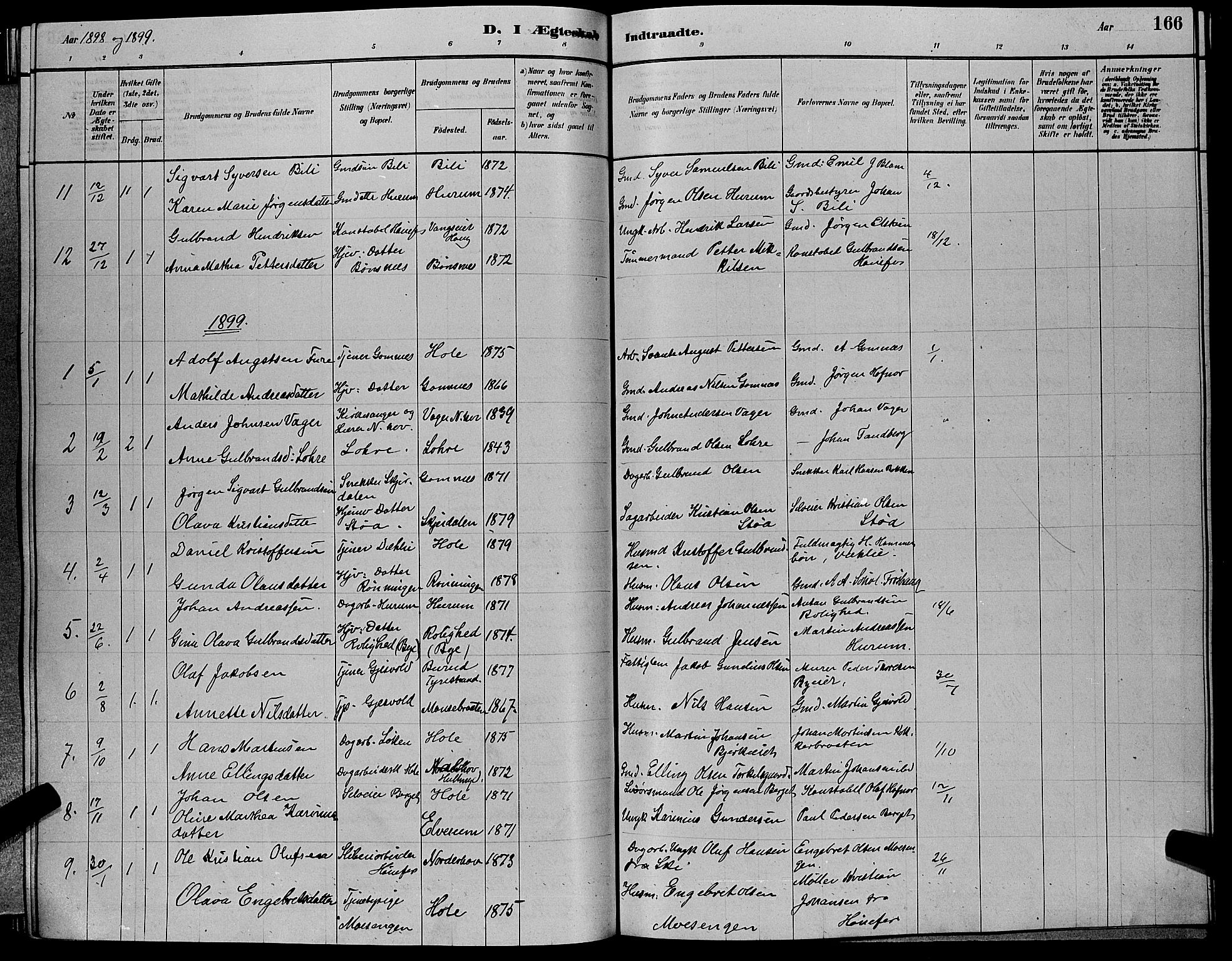Hole kirkebøker, SAKO/A-228/G/Ga/L0003: Parish register (copy) no. I 3, 1879-1904, p. 166