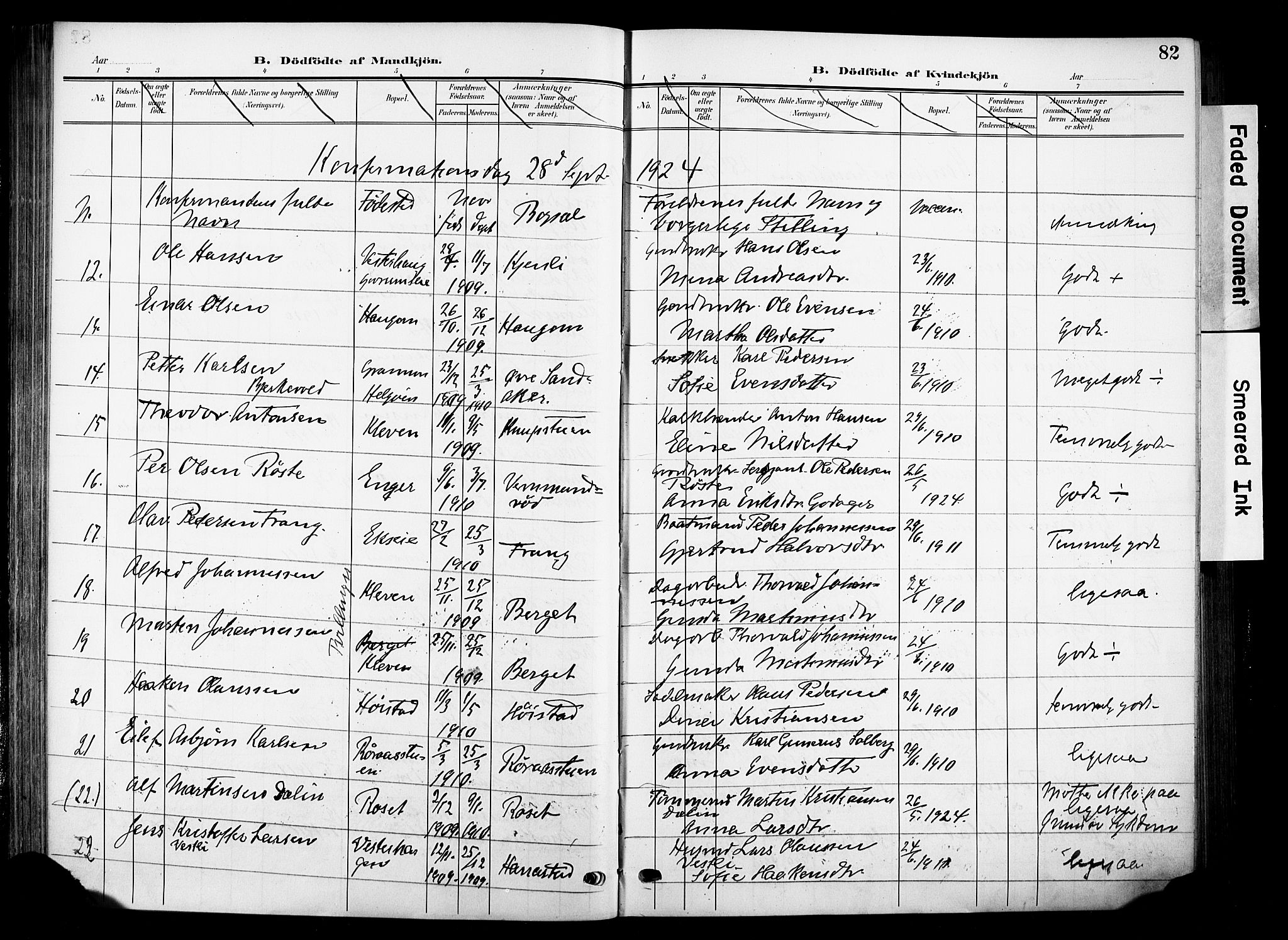 Nes prestekontor, Hedmark, AV/SAH-PREST-020/K/Ka/L0014: Parish register (official) no. 14, 1906-1929, p. 82