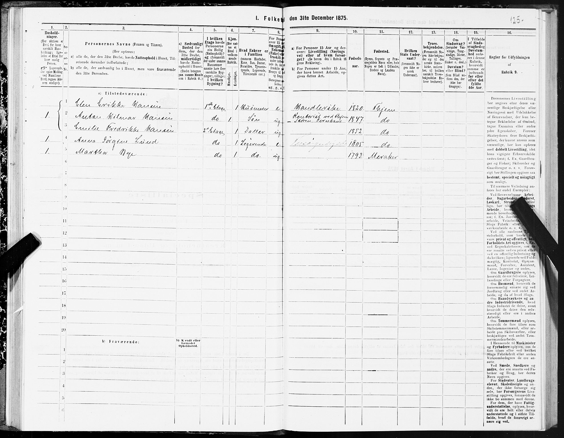 SAT, 1875 census for 1601 Trondheim, 1875, p. 9125