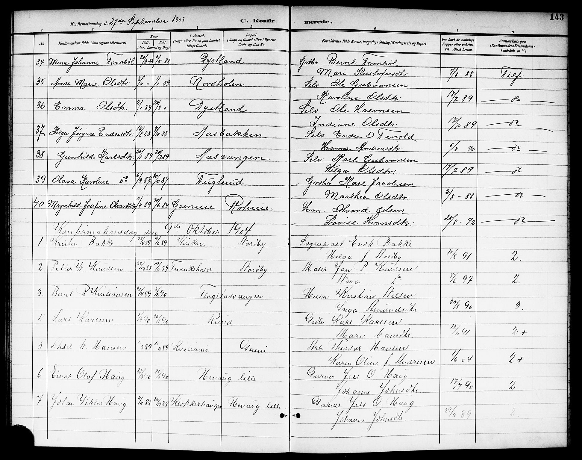 Nes prestekontor Kirkebøker, SAO/A-10410/G/Ga/L0002: Parish register (copy) no. I 2, 1901-1912, p. 143