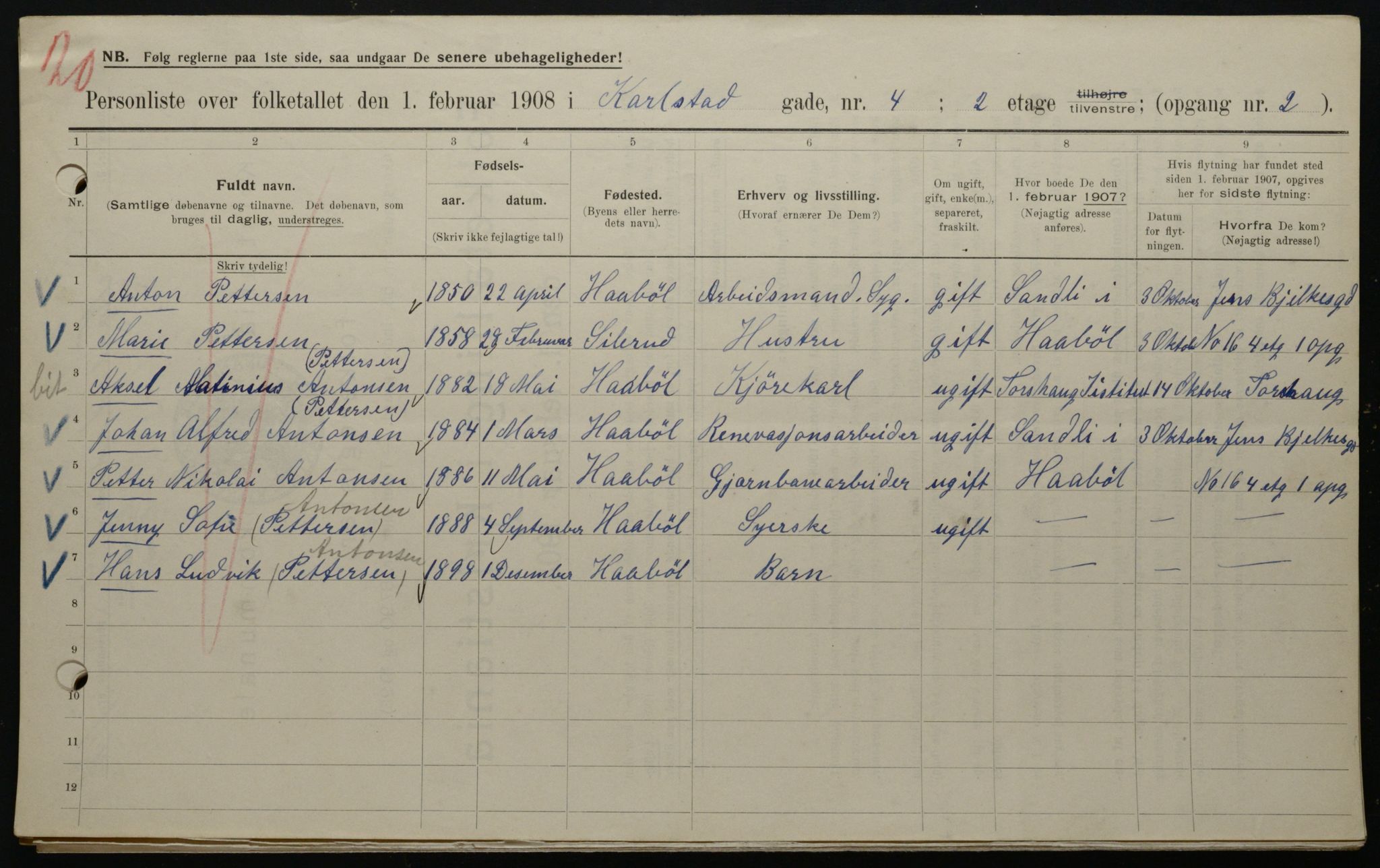 OBA, Municipal Census 1908 for Kristiania, 1908, p. 43898