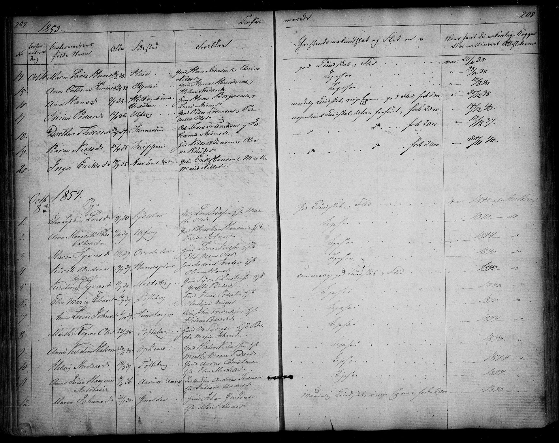 Borge prestekontor Kirkebøker, AV/SAO-A-10903/F/Fa/L0005: Parish register (official) no. I 5, 1848-1860, p. 207-208