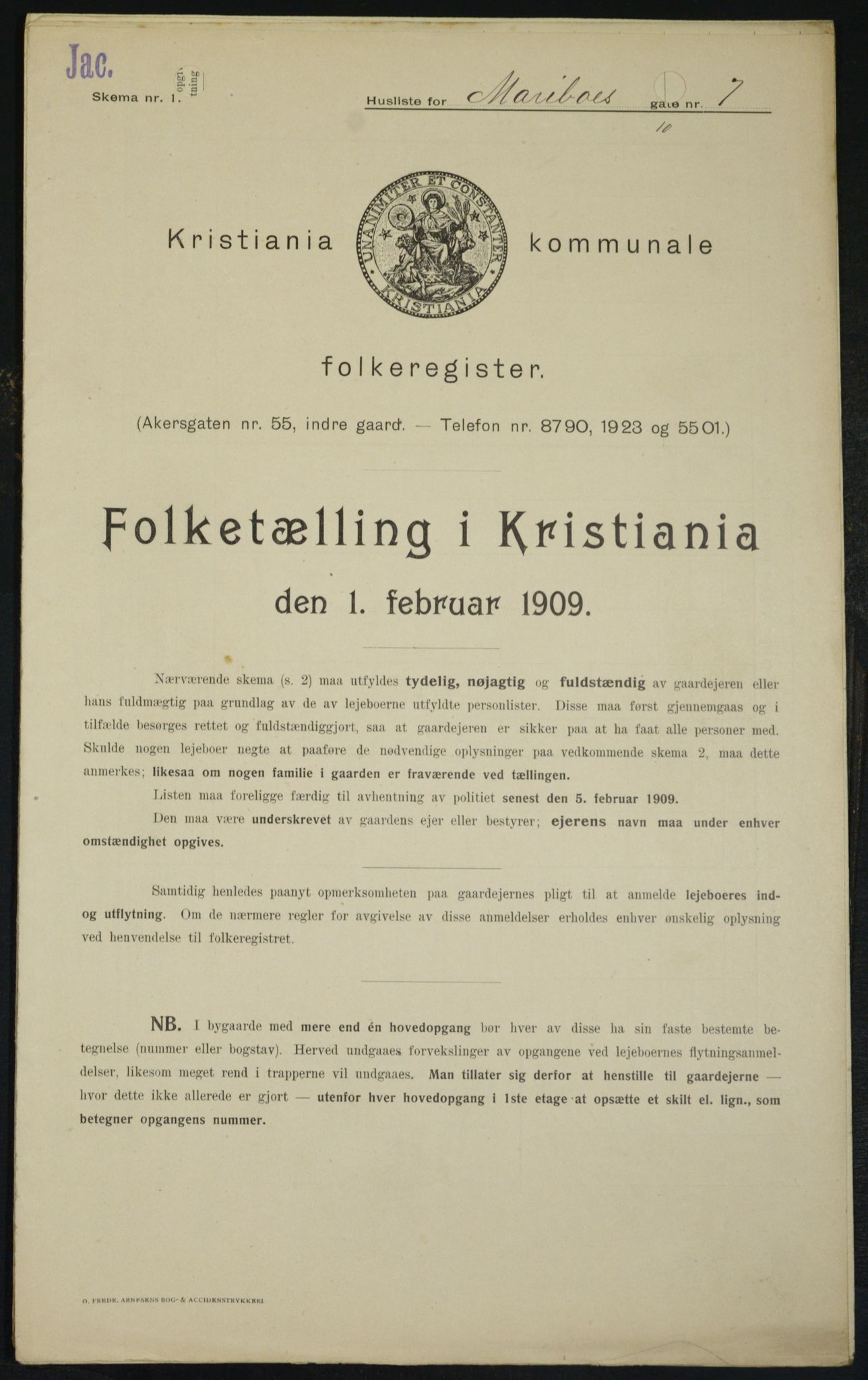 OBA, Municipal Census 1909 for Kristiania, 1909, p. 54925