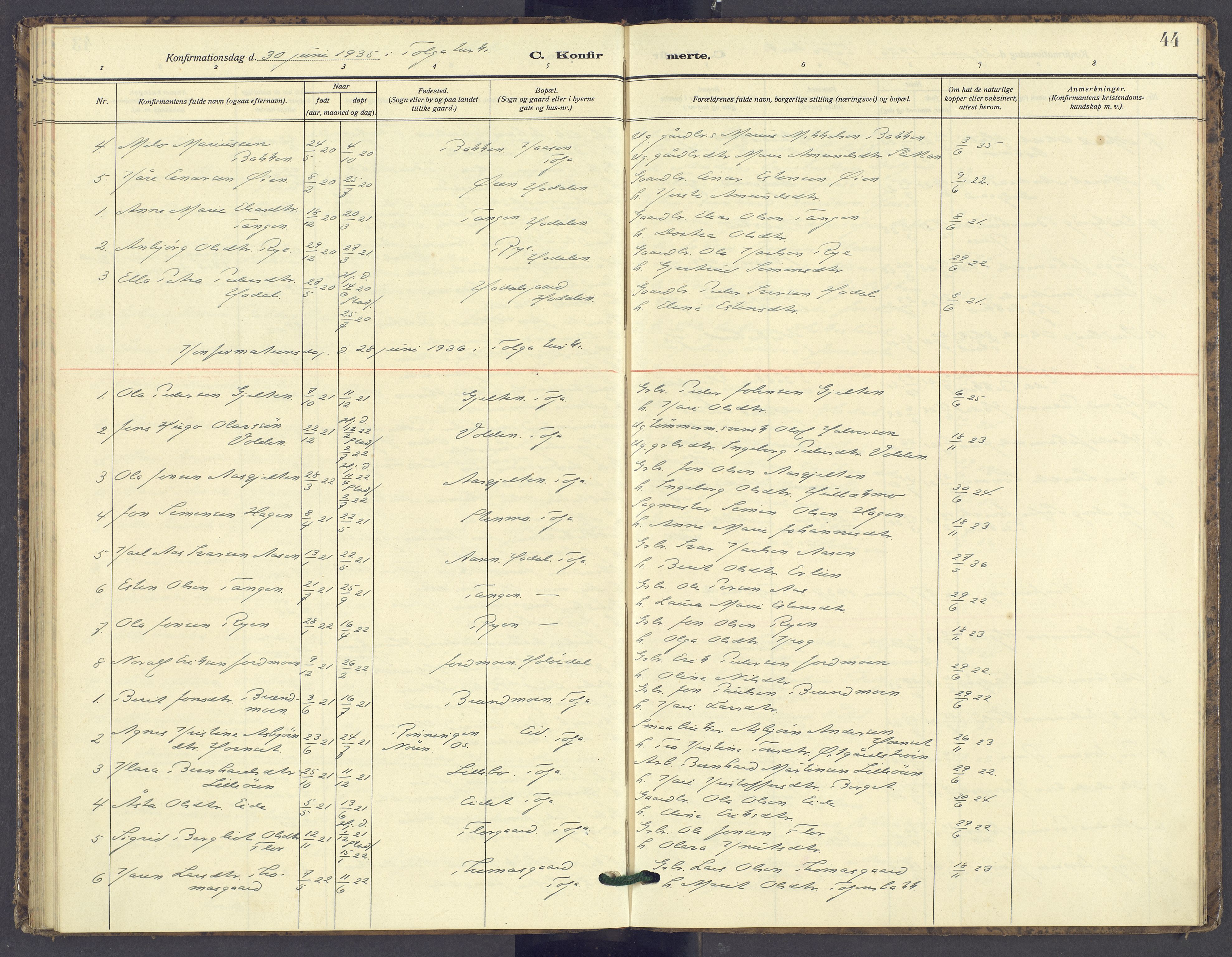 Tolga prestekontor, AV/SAH-PREST-062/K/L0016: Parish register (official) no. 16, 1908-1957, p. 44