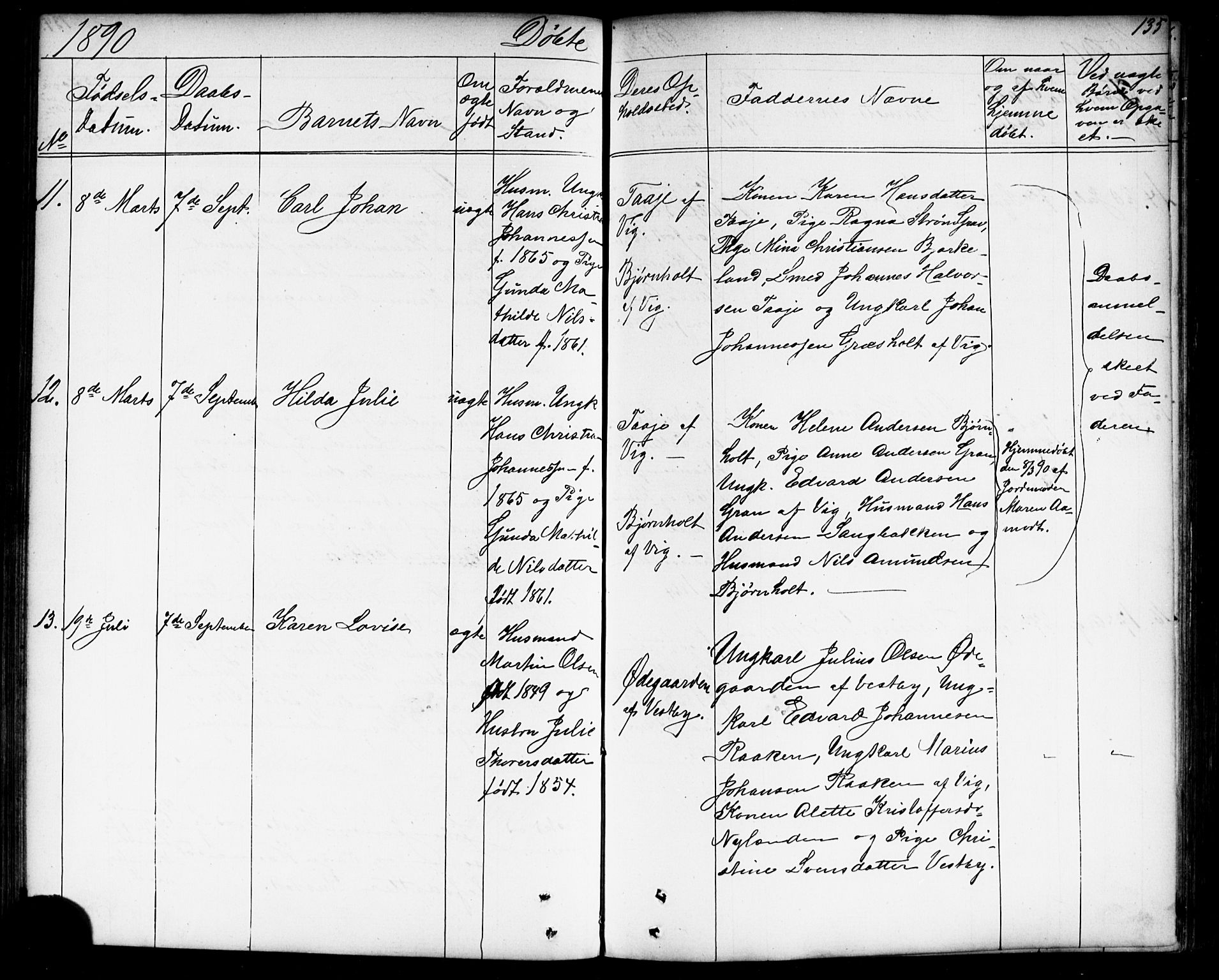 Enebakk prestekontor Kirkebøker, AV/SAO-A-10171c/G/Gb/L0001: Parish register (copy) no. II 1, 1859-1890, p. 135