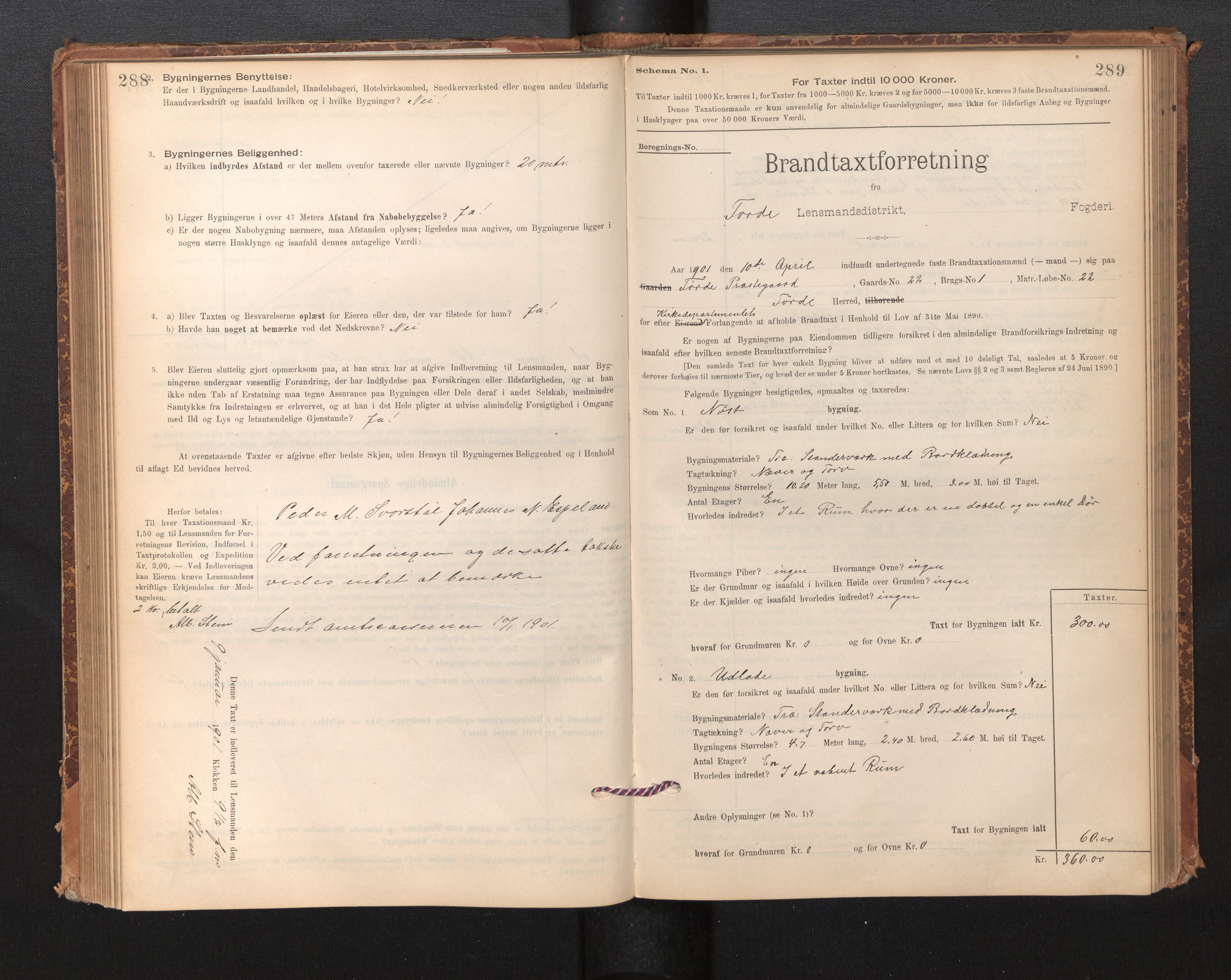 Lensmannen i Førde, SAB/A-27401/0012/L0008: Branntakstprotokoll, skjematakst, 1895-1922, p. 288-289