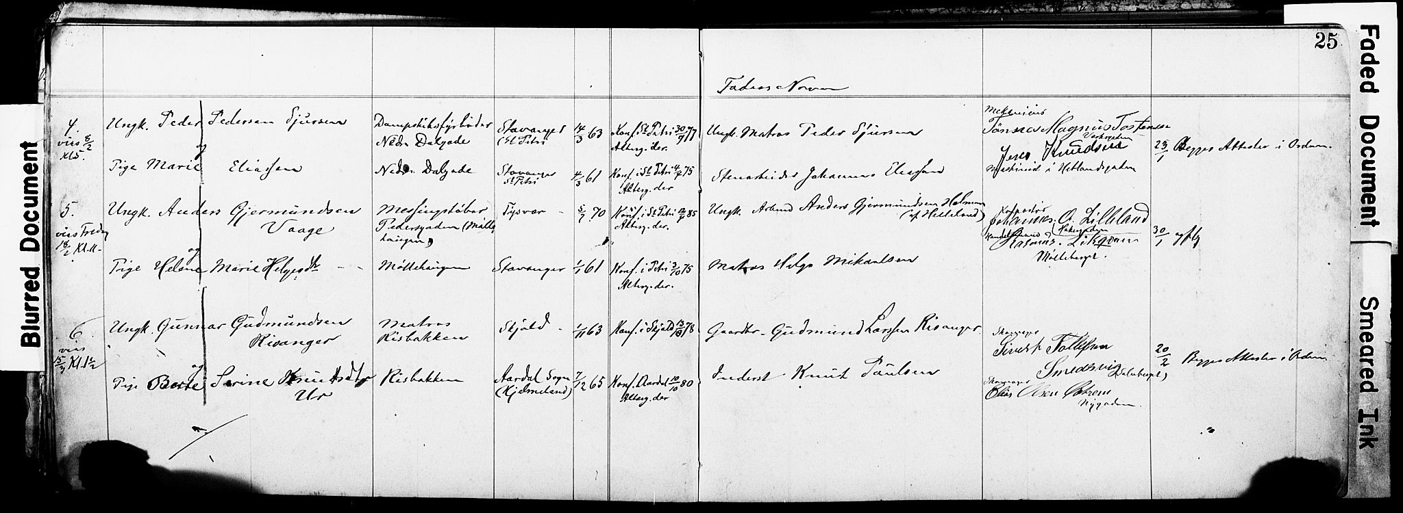 St. Johannes sokneprestkontor, SAST/A-101814/001/70/705BA/L0001: Banns register no. 1, 1885-1899, p. 25
