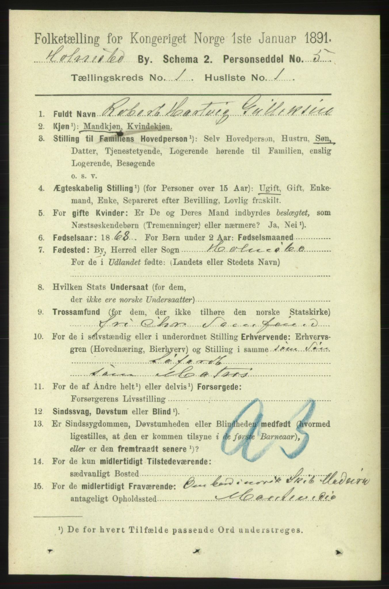 RA, 1891 census for 0603 Holmsbu, 1891, p. 210