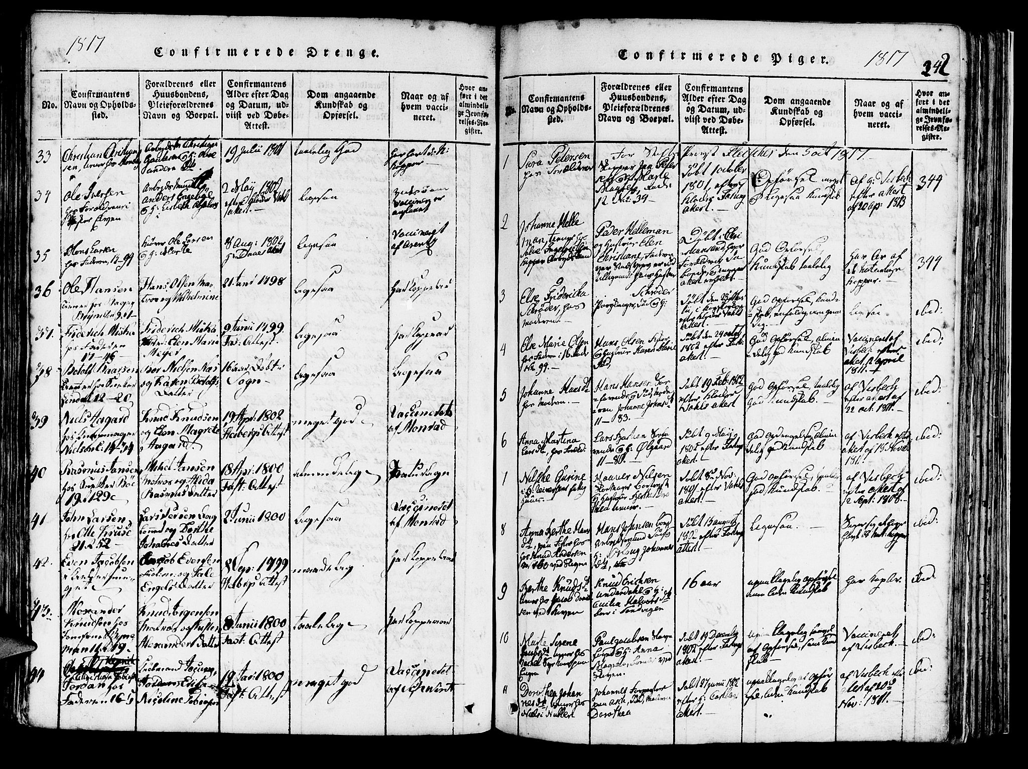 Domkirken sokneprestembete, AV/SAB-A-74801/H/Haa/L0010: Parish register (official) no. A 10, 1816-1821, p. 242