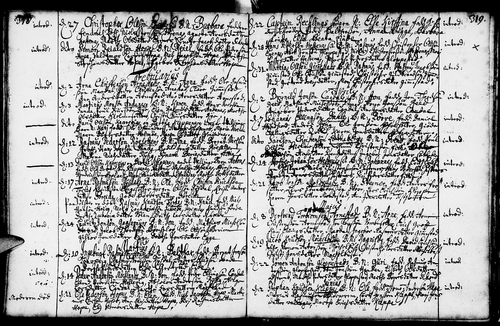 Gloppen sokneprestembete, AV/SAB-A-80101/H/Haa/Haaa/L0001: Parish register (official) no. A 1, 1686-1711, p. 318-319