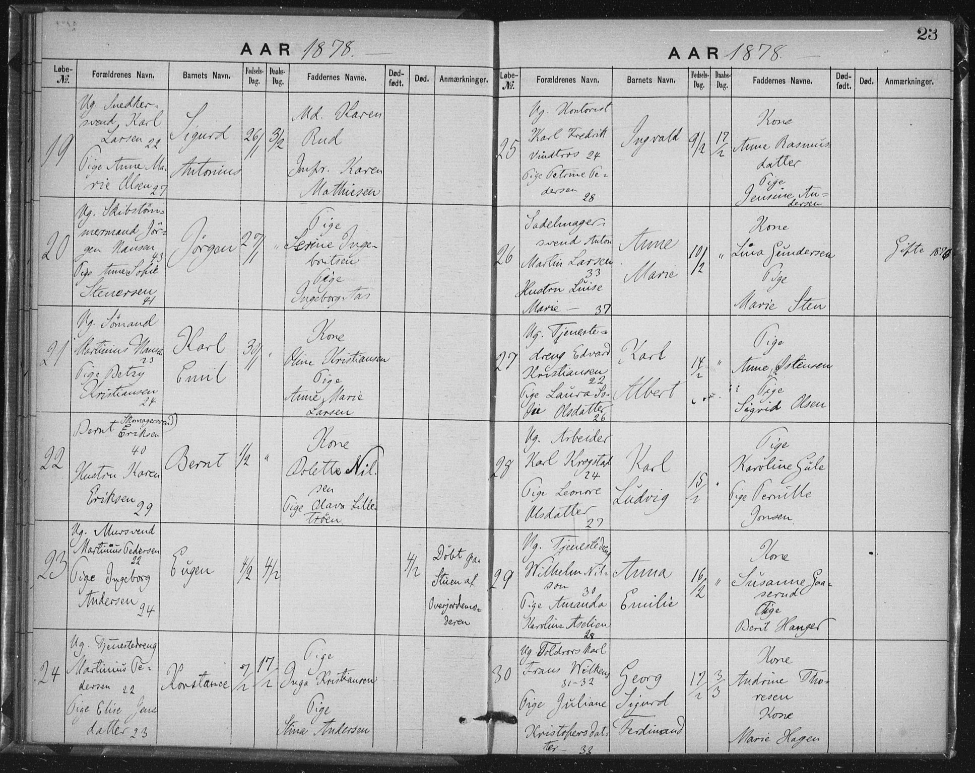 Rikshospitalet prestekontor Kirkebøker, AV/SAO-A-10309b/K/L0003/0001: Baptism register no. 3.1, 1877-1884, p. 23