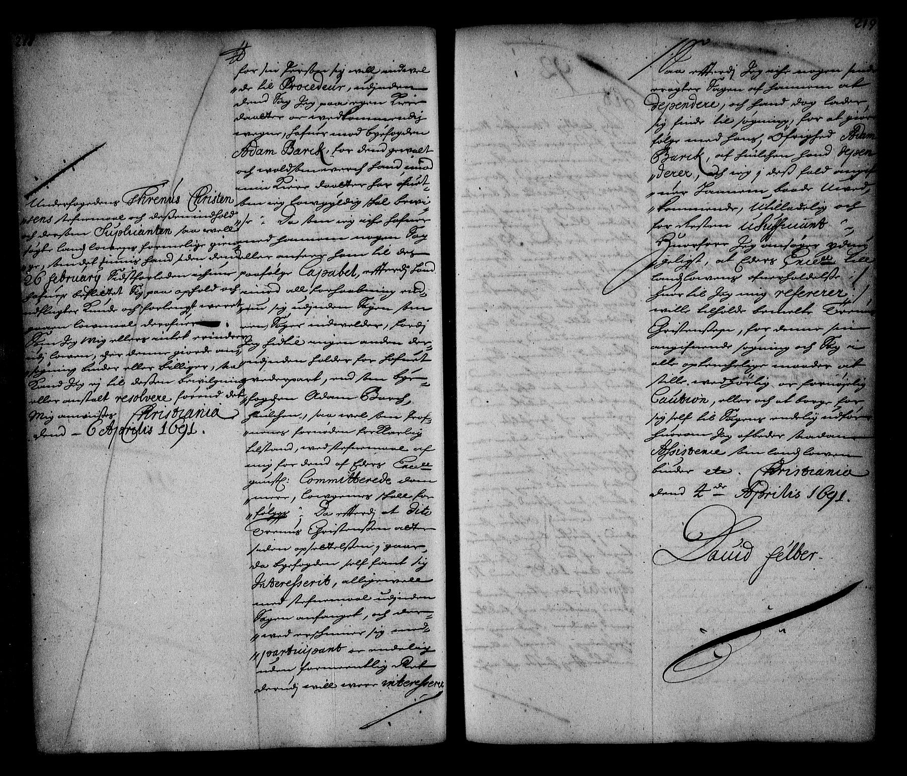 Stattholderembetet 1572-1771, AV/RA-EA-2870/Ae/L0008: Supplikasjons- og resolusjonsprotokoll, 1691, p. 218-219