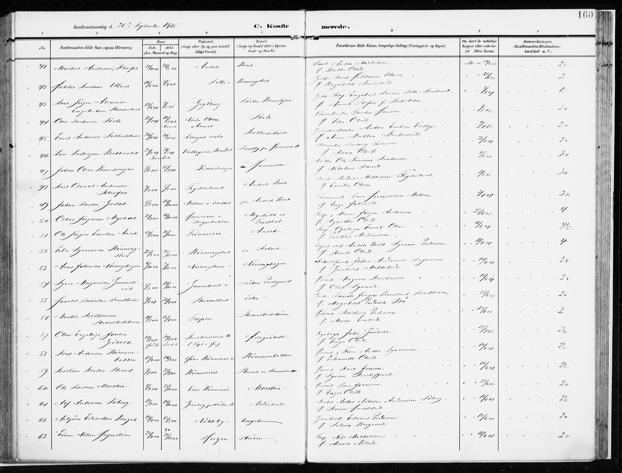 Løten prestekontor, SAH/PREST-022/K/Ka/L0011: Parish register (official) no. 11, 1908-1917, p. 160
