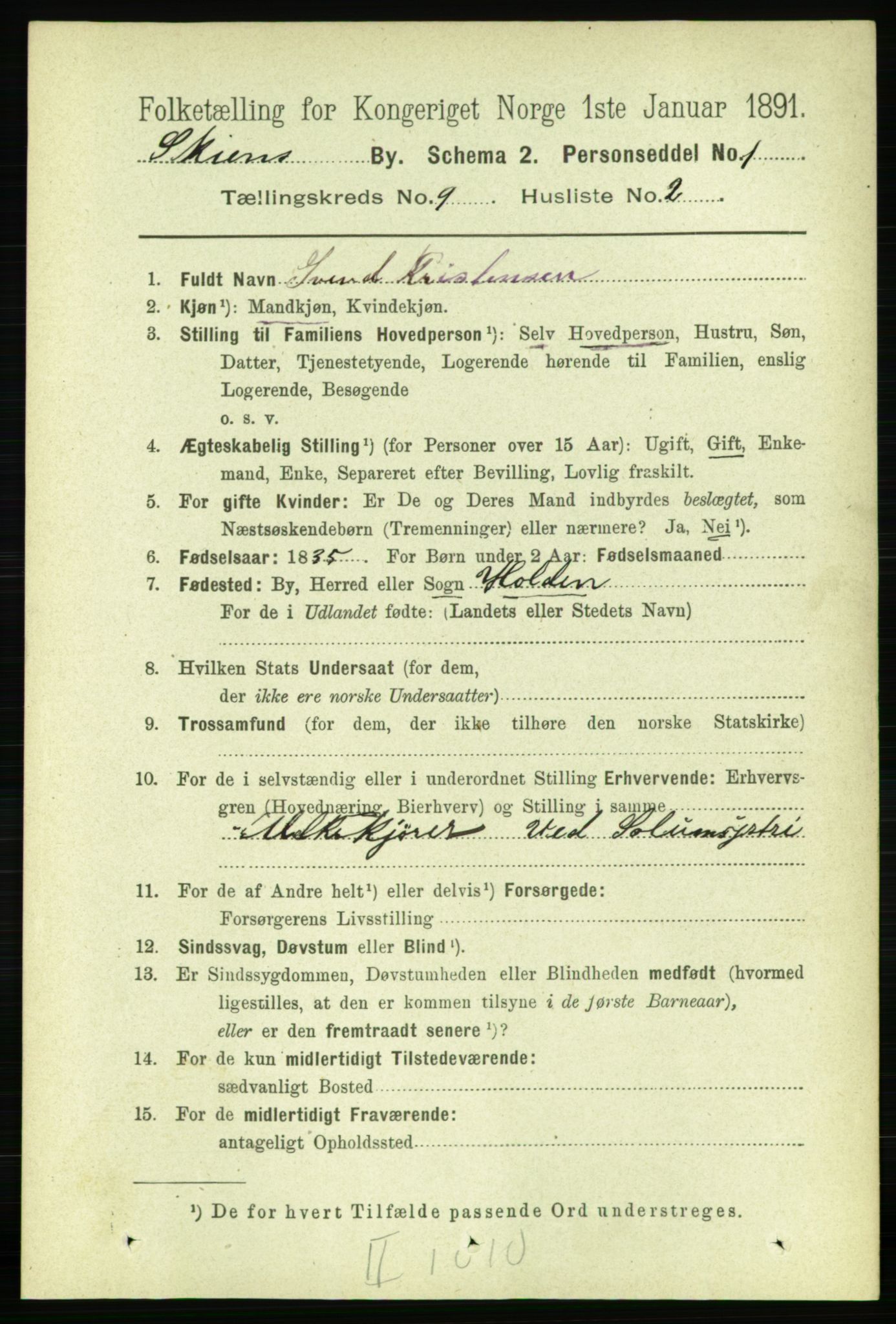 RA, 1891 census for 0806 Skien, 1891, p. 3527