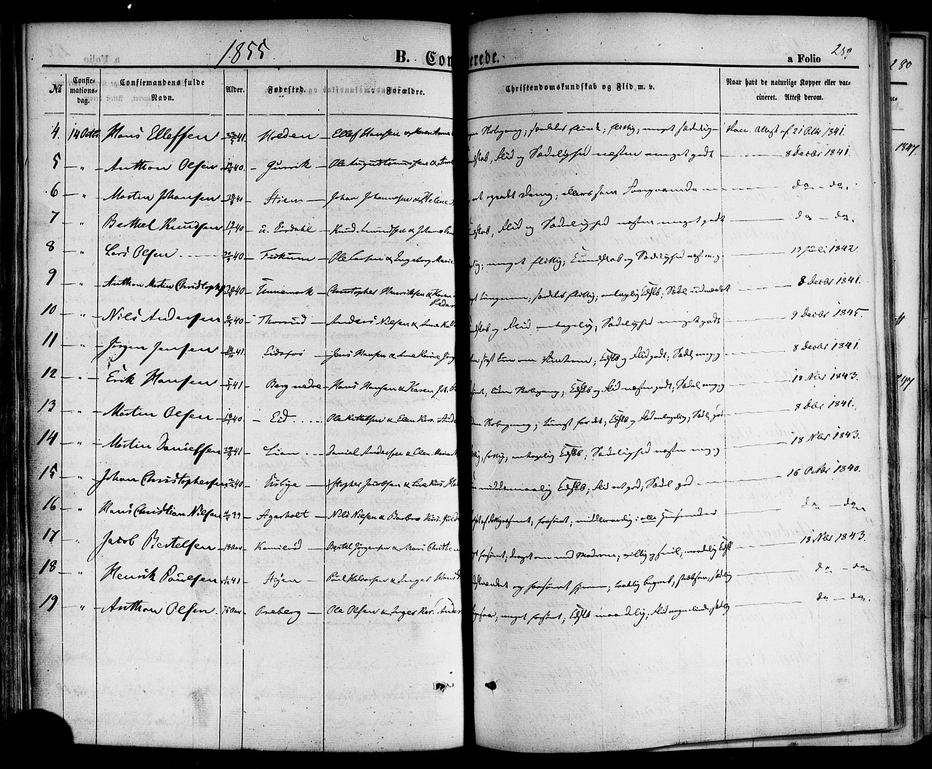 Hof kirkebøker, AV/SAKO-A-64/F/Fa/L0006: Parish register (official) no. I 6, 1851-1877, p. 259