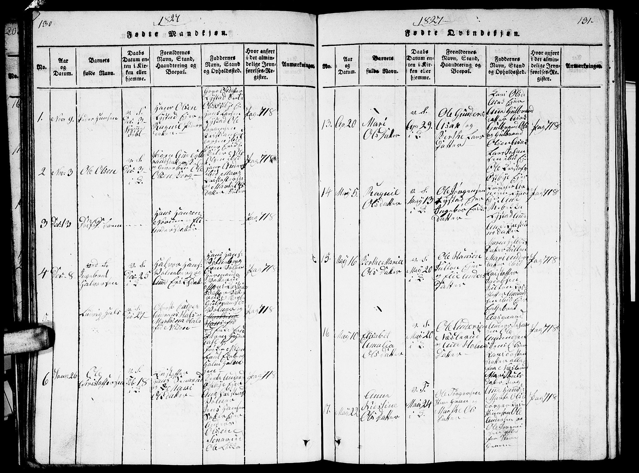 Sørum prestekontor Kirkebøker, SAO/A-10303/G/Ga/L0001: Parish register (copy) no. I 1, 1814-1829, p. 130-131