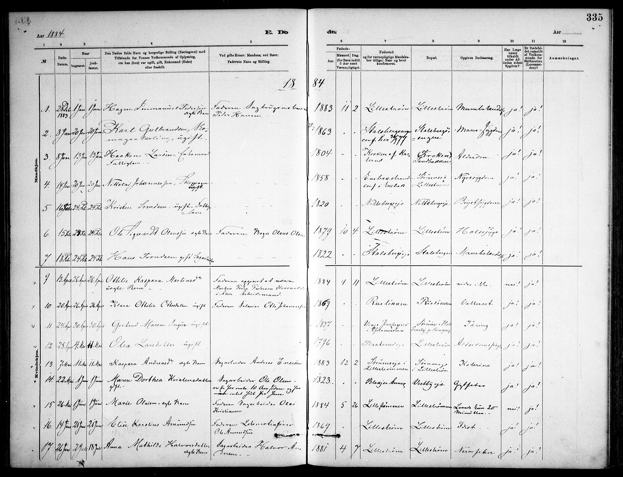 Skedsmo prestekontor Kirkebøker, AV/SAO-A-10033a/F/Fa/L0013: Parish register (official) no. I 13, 1883-1891, p. 335