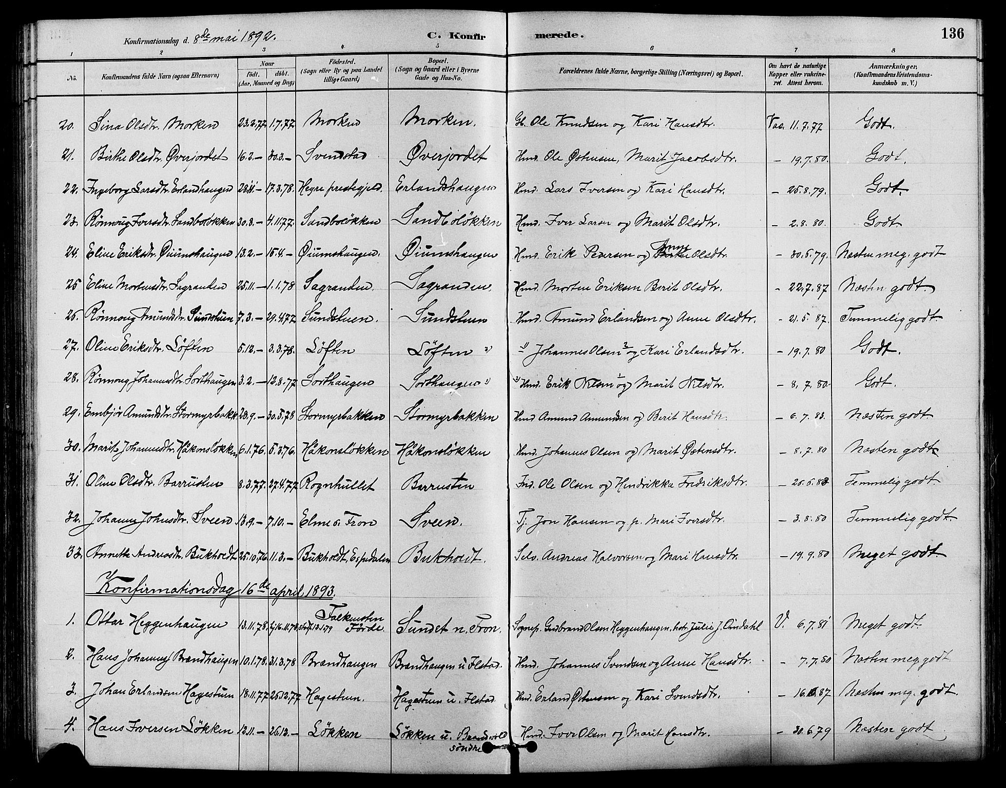 Nord-Fron prestekontor, SAH/PREST-080/H/Ha/Hab/L0004: Parish register (copy) no. 4, 1884-1914, p. 136