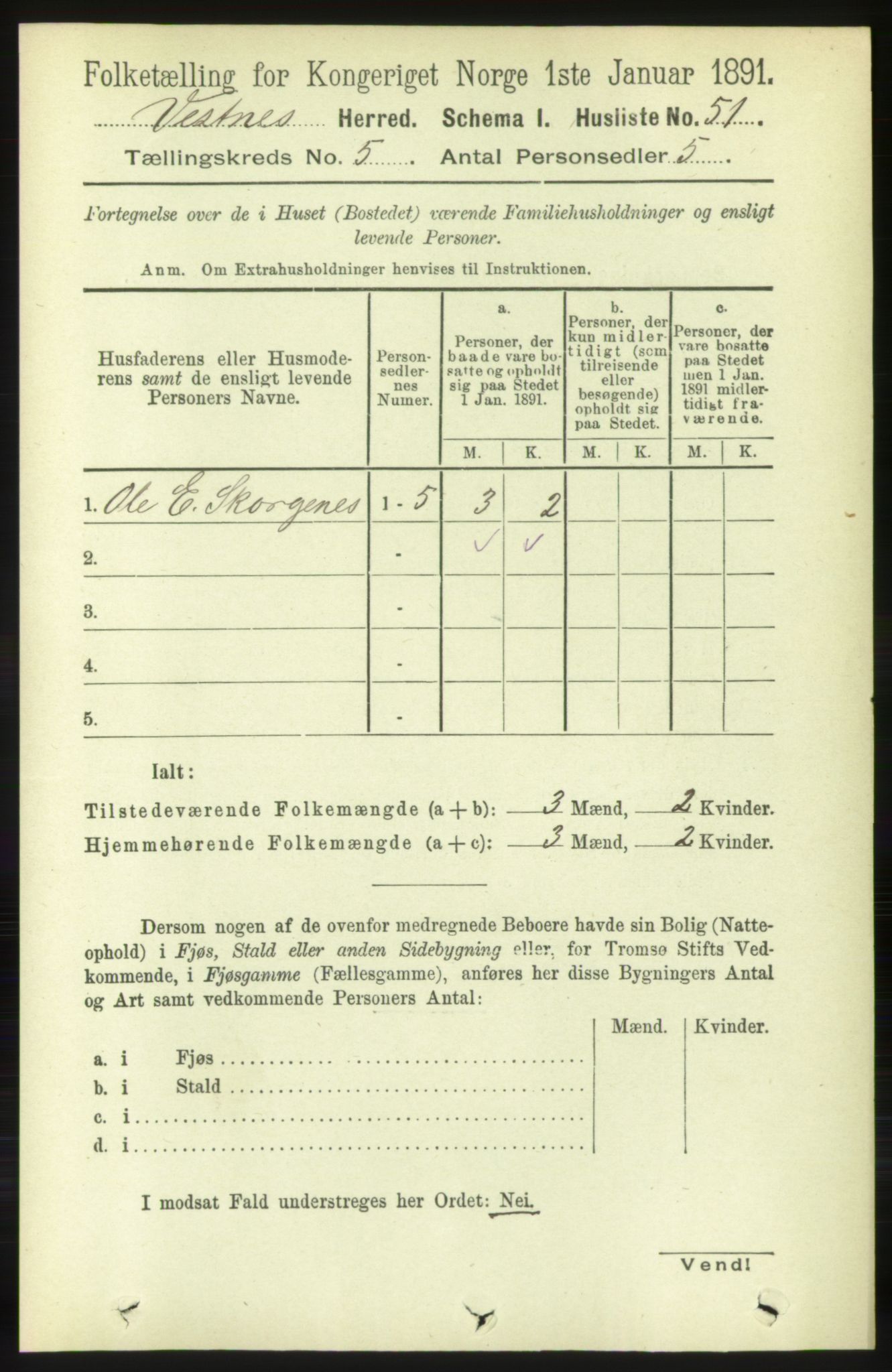 RA, 1891 census for 1535 Vestnes, 1891, p. 1819