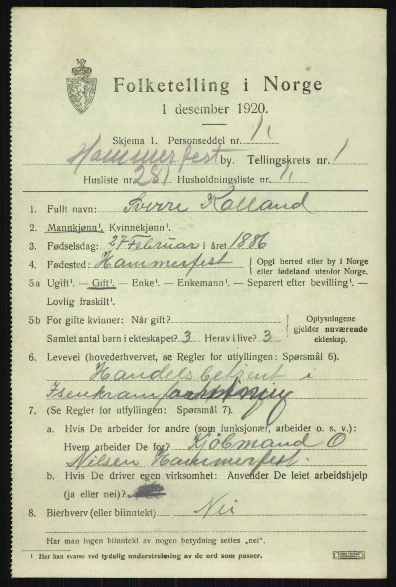 SATØ, 1920 census for Hammerfest, 1920, p. 6452