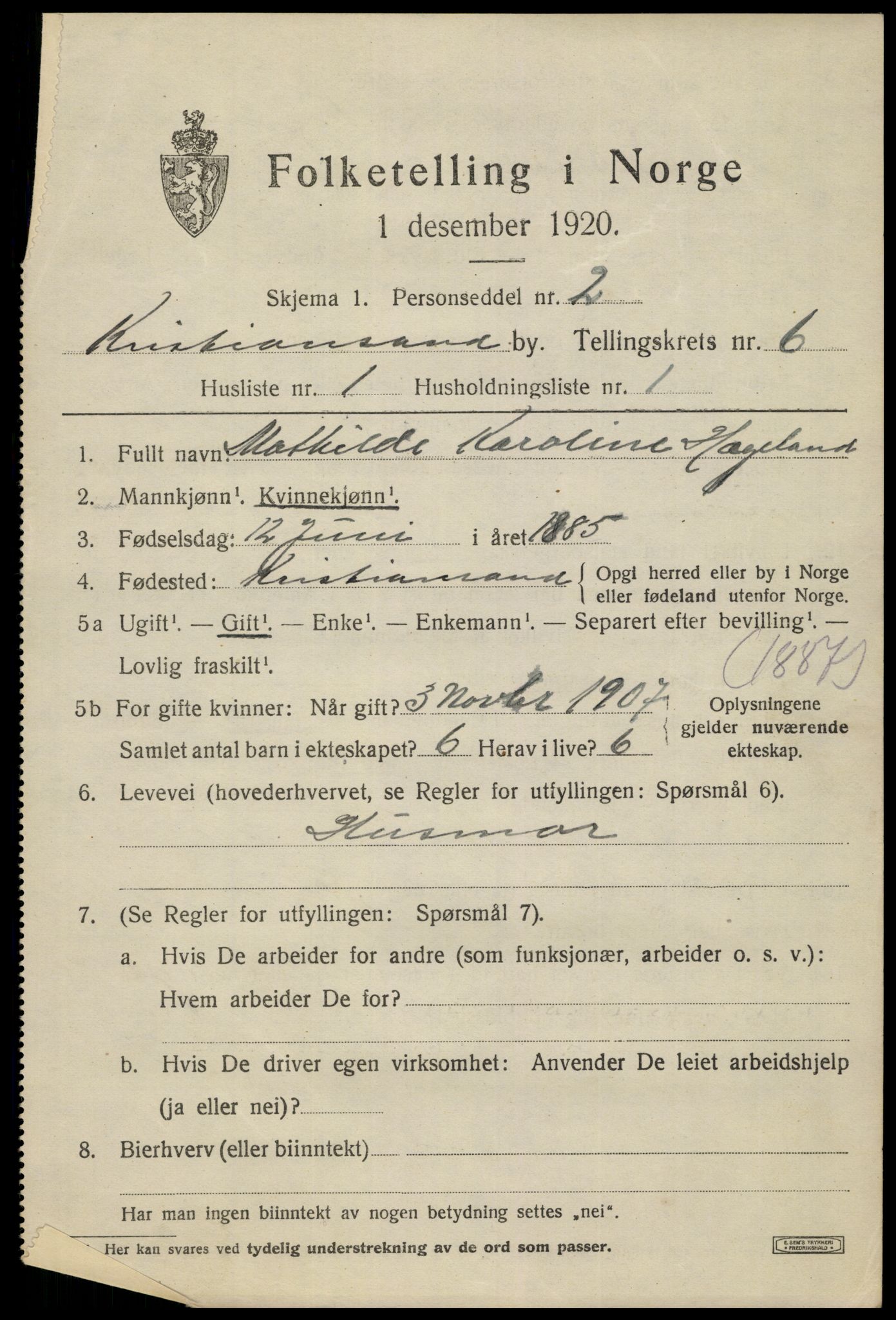 SAK, 1920 census for Kristiansand, 1920, p. 18307